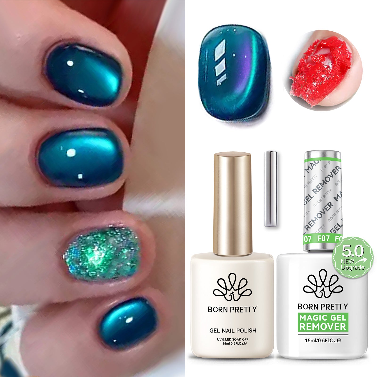 2-Pack Magic Gel Remover with Cat Magnetic Gel - 15ml Nail Polish Remover Set for Professional & Home Manicure - Perfect for Gel Nail Removal & Nail Art Care
