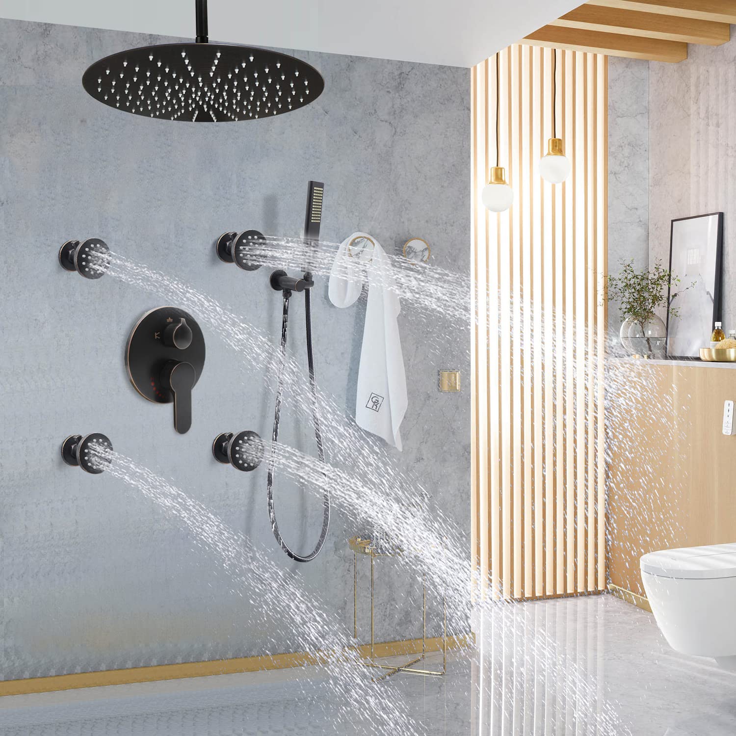Adjustable Brass Shower Body Jets - 4 Pack Oil Rubbed Bronze Massage Spa Spray Heads for Relaxing Bath & Steam Room | Wall Mounted Water Sprayer with Flow Control for Luxury Shower Experience