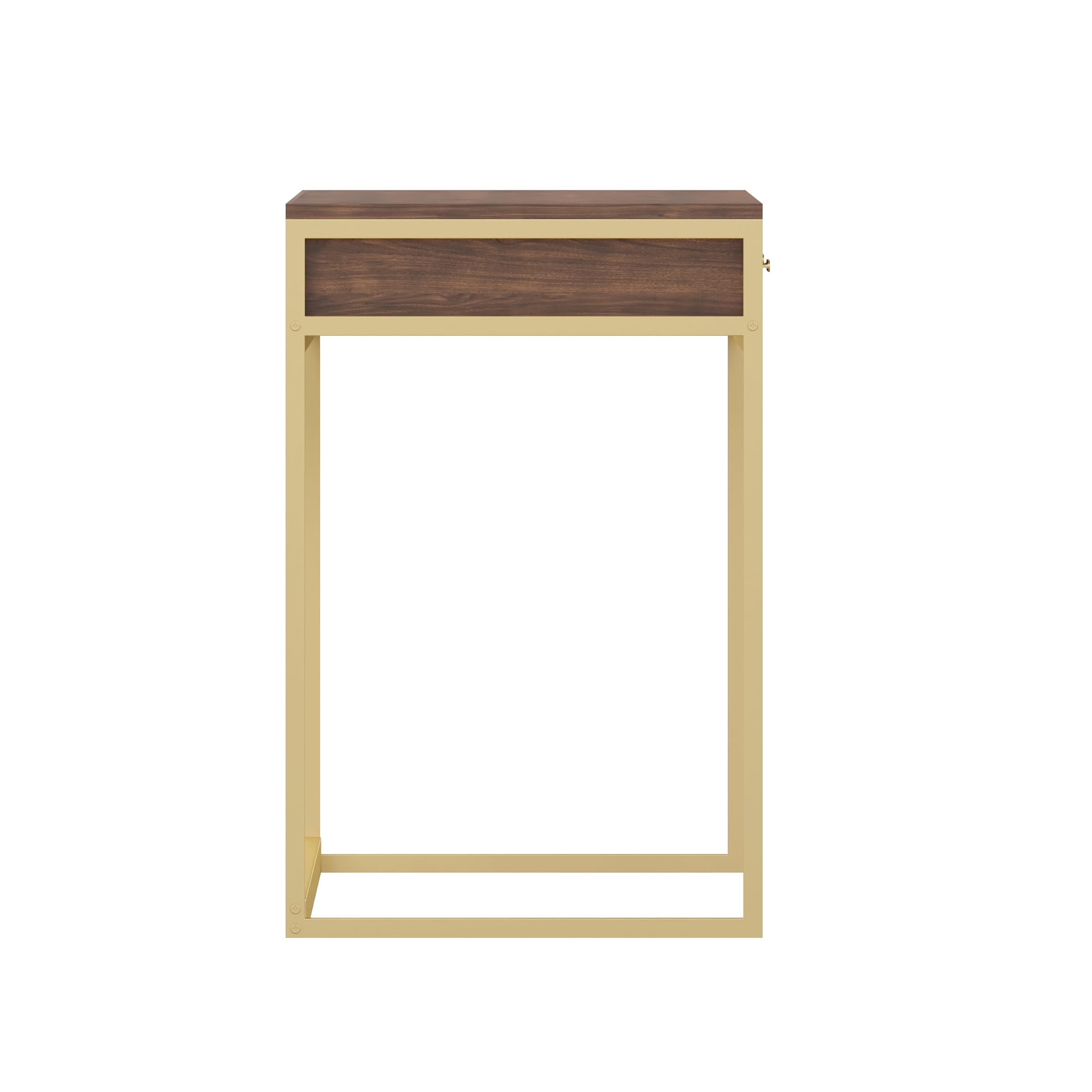 Martha Stewart Ollie Home Office Desk with 3 Drawers - Walnut Wood Grain & Polished Brass Hardware - Perfect for Small Spaces, Remote Work & Modern Home Offices