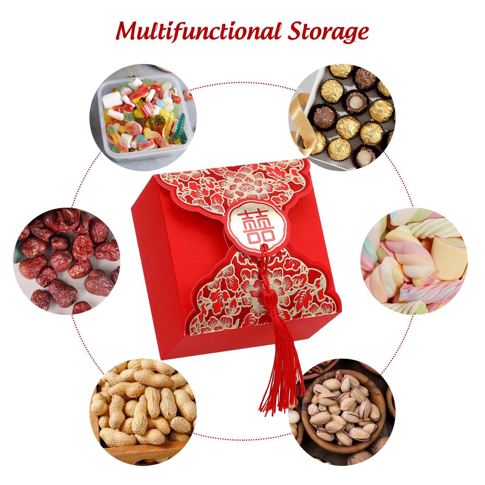 20pcs Chinese Style Wedding Favor Boxes with Tassels - Red Candy Chocolate Gift Boxes for Wedding, Baby Shower, Birthday Party | Perfect for Asian-Themed Celebrations & Event Decorations