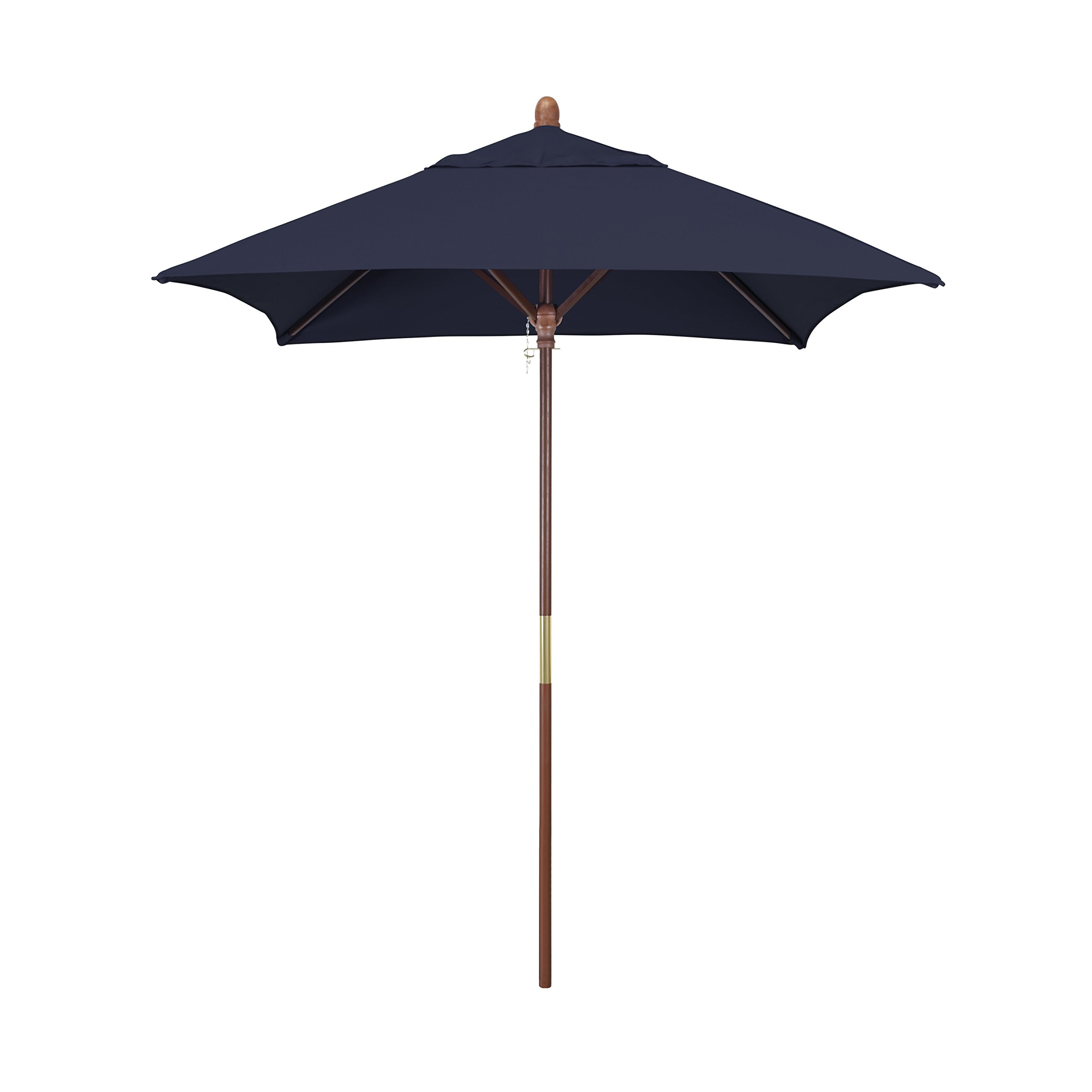 California 6' Square Wooden Market Umbrella with Push Open Pin Stop - Sunbrella Navy Fabric - Perfect for Patio, Garden, Poolside & Outdoor Dining