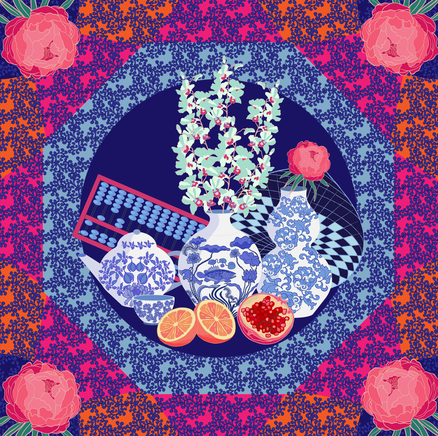 Luxury Chinoserie Silk Scarf - Premium 100% Mulberry Silk Fashion Accessory for Women - Perfect for Elegant Occasions, Weddings & Gift Giving