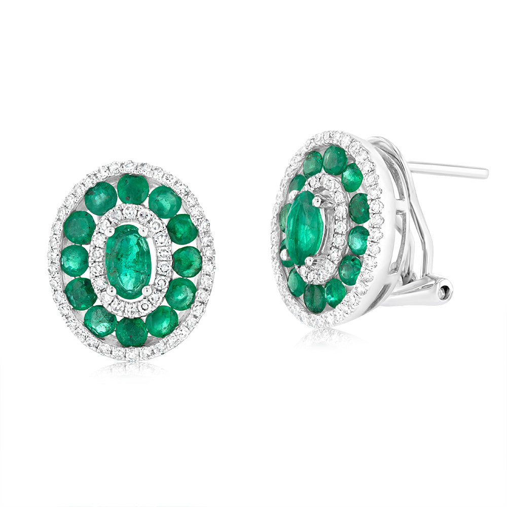 9ct White Gold Emerald and Diamond Fancy Earrings for Women - Elegant Dangle Drop Earrings for Party, Wedding & Special Occasions