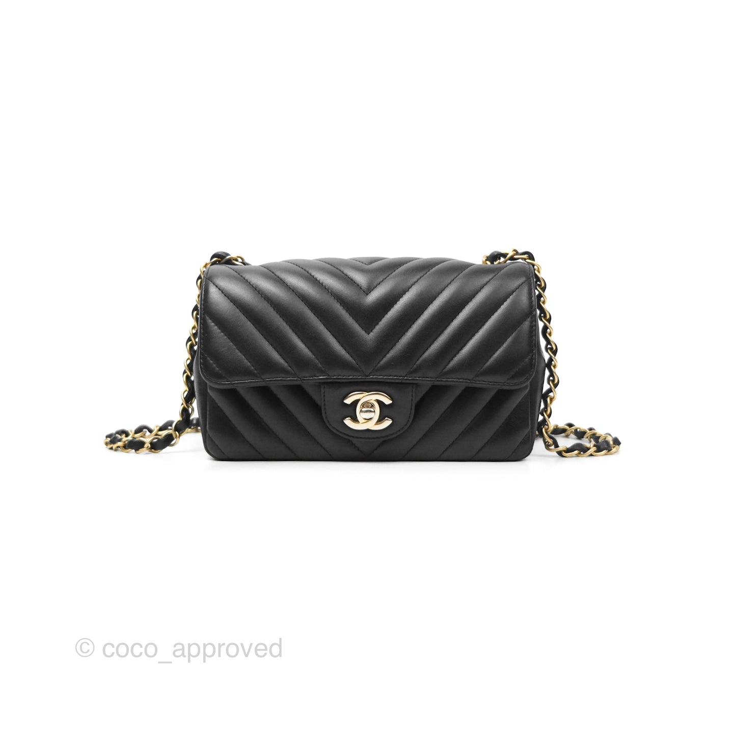 Chanel Chevron Mini Rectangular Bag - Black Lambskin Leather with Aged Gold Hardware | Luxury Crossbody Purse for Women, Perfect for Evening Events & Date Nights