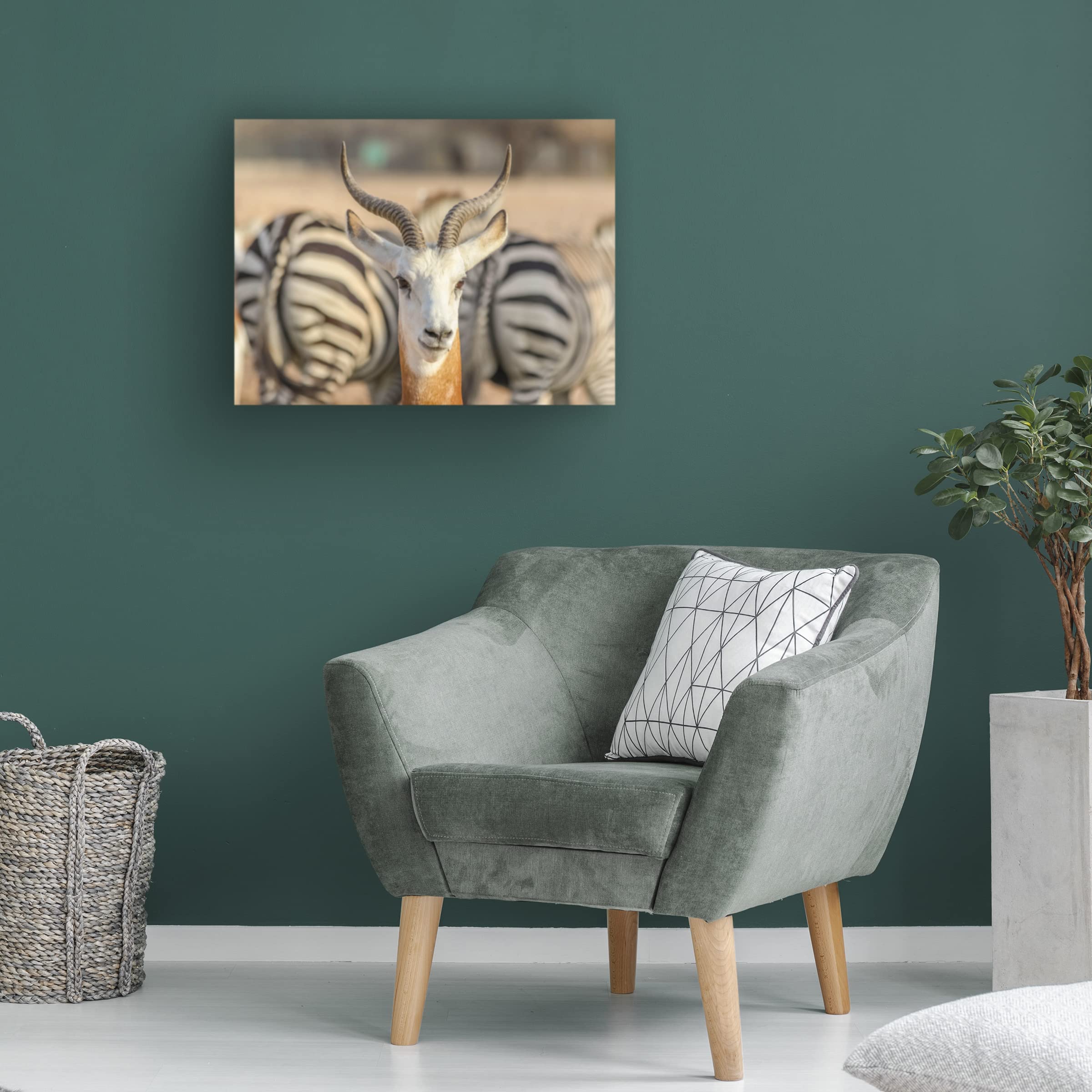 Trademark Fine Art 'Portrait with Zebra Background' Canvas Wall Art Print by Khalid Jamal - Modern Home Decor for Living Room, Bedroom & Office