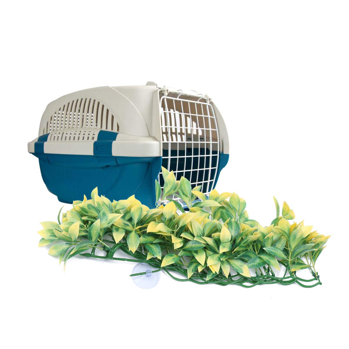 POPETPOP Artificial Green Vines with Suction Cups - 1 Pair Fake Leaves for Home Decor, Terrarium, Fish Tank, Glass Containers & Pet Nest - Realistic Greenery for Dining Table, Wall & Aquarium Decoration