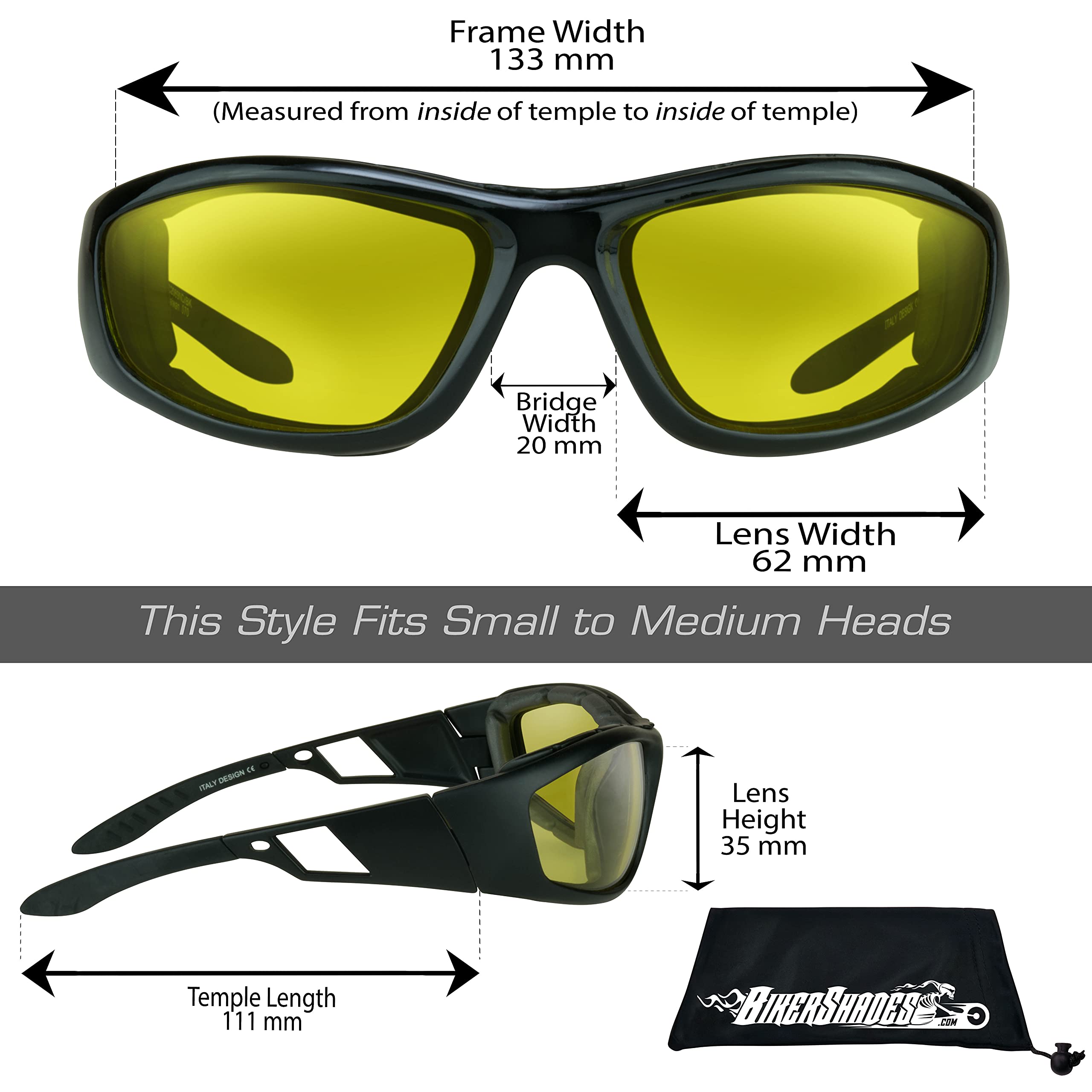 BikerShades Photochromic Motorcycle Riding Glasses - Transition Lens Safety Eyewear with Removable Foam Padding for Day/Night Riding & Outdoor Adventures