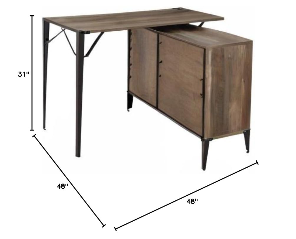 Zakwani Writing Desk with USB Ports - Rustic Oak & Black Finish Computer Desk for Home Office, Study, and Workspace - Model OF00012