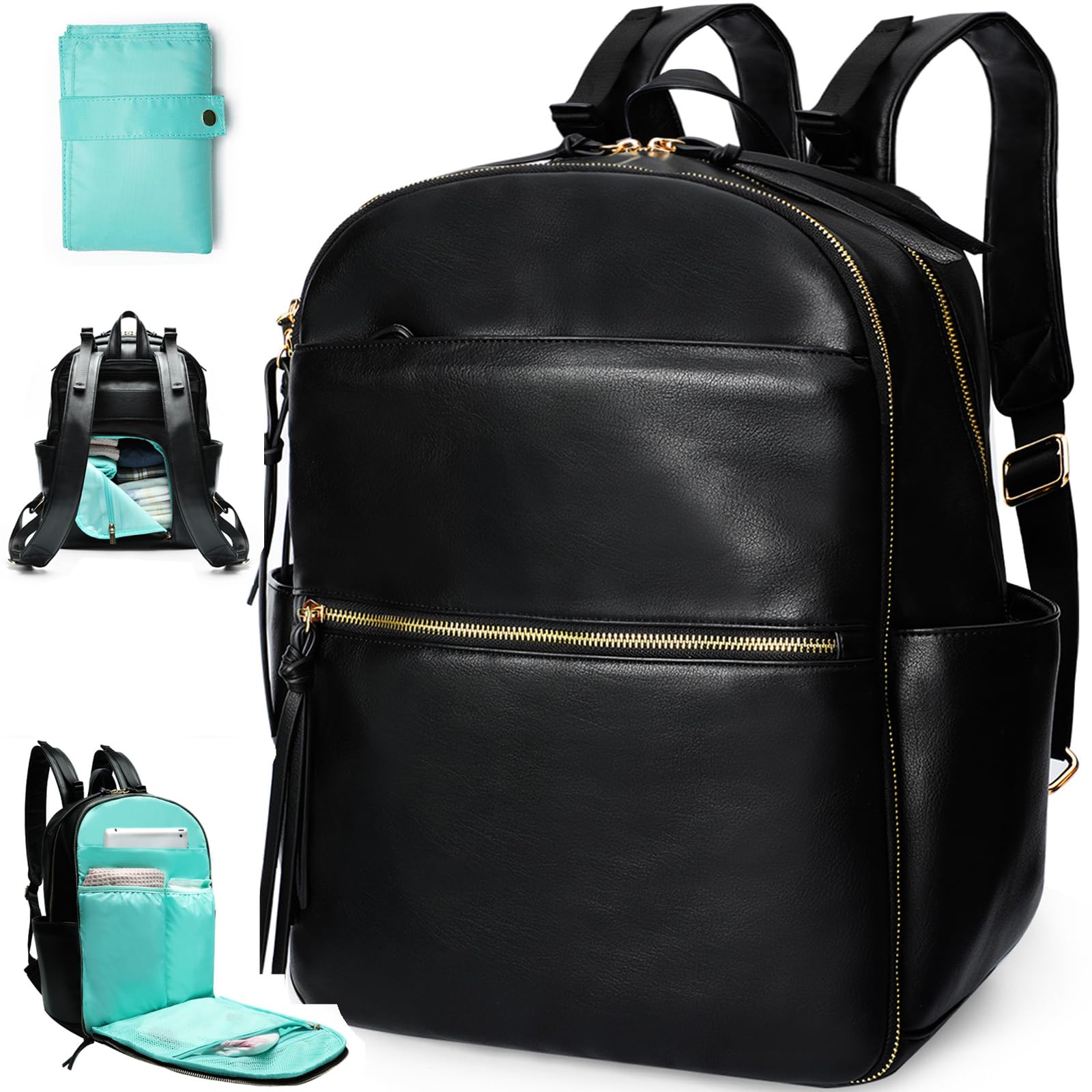 MOMINSIDE Large Diaper Backpack for Moms & Dads - 18 Pockets Baby Bag with 6 Insulated Bottle Holders, Changing Pad & Stroller Straps - Perfect for Travel, Daycare & Family Outings (Black)