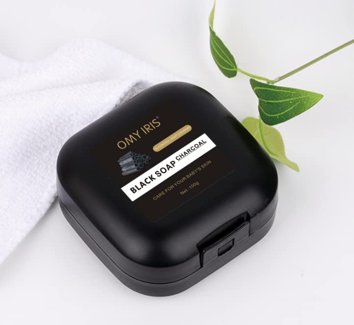 Organic Black Soap with Shea Butter - Handmade Anti-Acne Face & Body Cleanser - Moisturizing Skincare Treatment for Clear Skin - 100g Bath Bar for Acne-Prone & Sensitive Skin - Perfect for Daily Shower & Travel