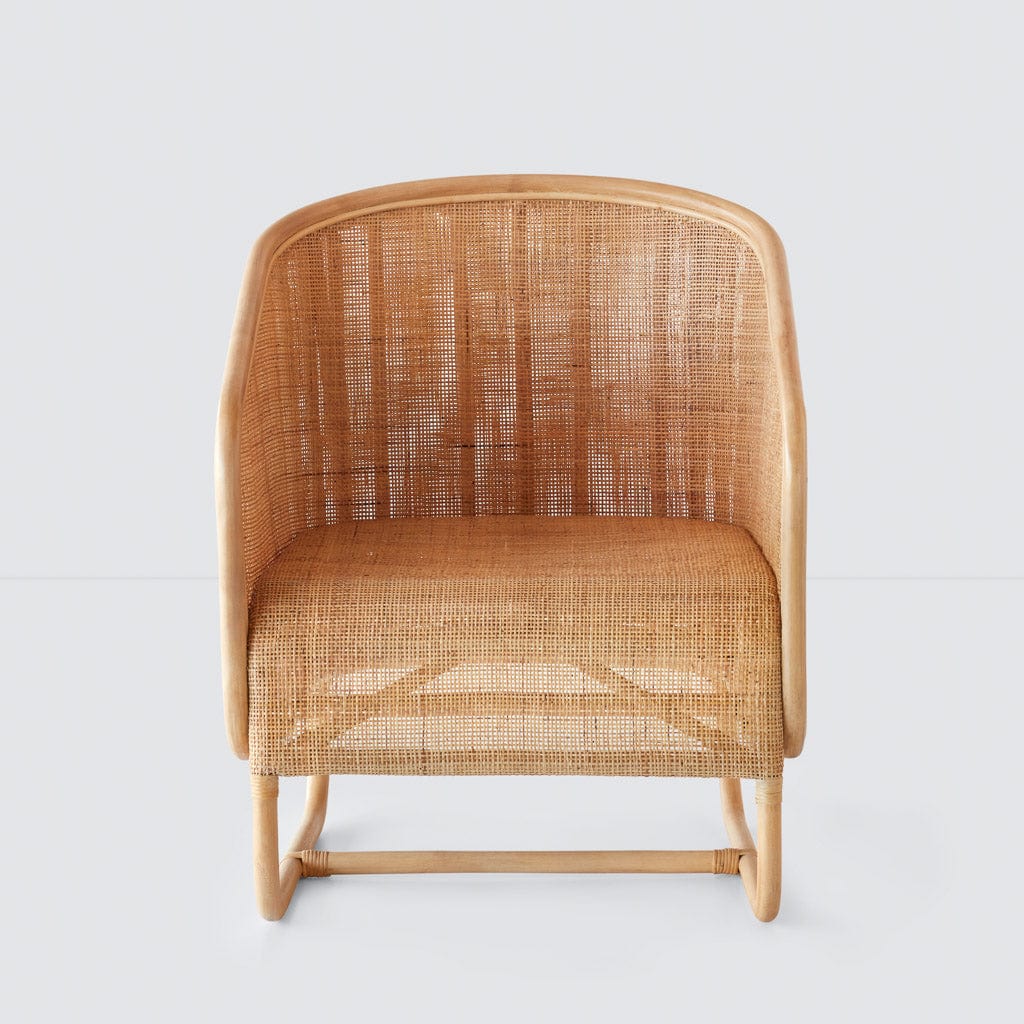 Lindu Cane Lounge Chair - Handwoven Rattan Patio Chair with Cushion - Perfect for Outdoor, Garden, Poolside & Balcony Relaxation