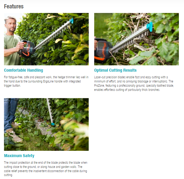 Gardena Electric Hedge Trimmer PowerCut 700/65 - Cordless Hedge Trimmer with 65cm Cutting Length & 700W Motor - Perfect for Garden Landscaping & Hedge Maintenance