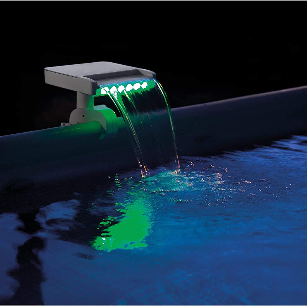 Intex 28090E Hydroelectric LED Waterfall Cascade for Above Ground Pools - Multi-Colored Lights, White - Perfect for Backyard Relaxation & Pool Parties