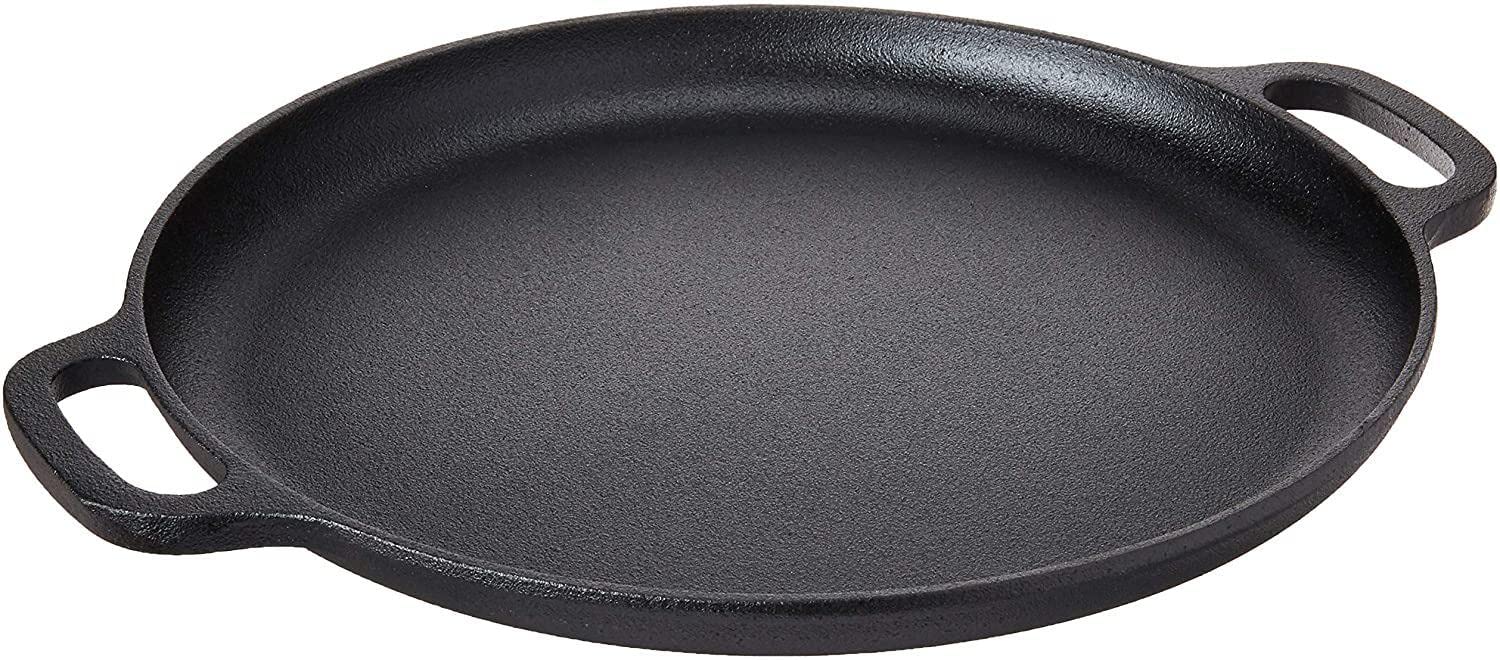 14 Inch Cast Iron Pizza Pan - Flat Skillet Baking Plate for Oven, Stovetop & Grill - Heavy Duty Kitchen Cookware Set - Perfect for Baking, Frying & Serving Pizza, Bread, Steak & More