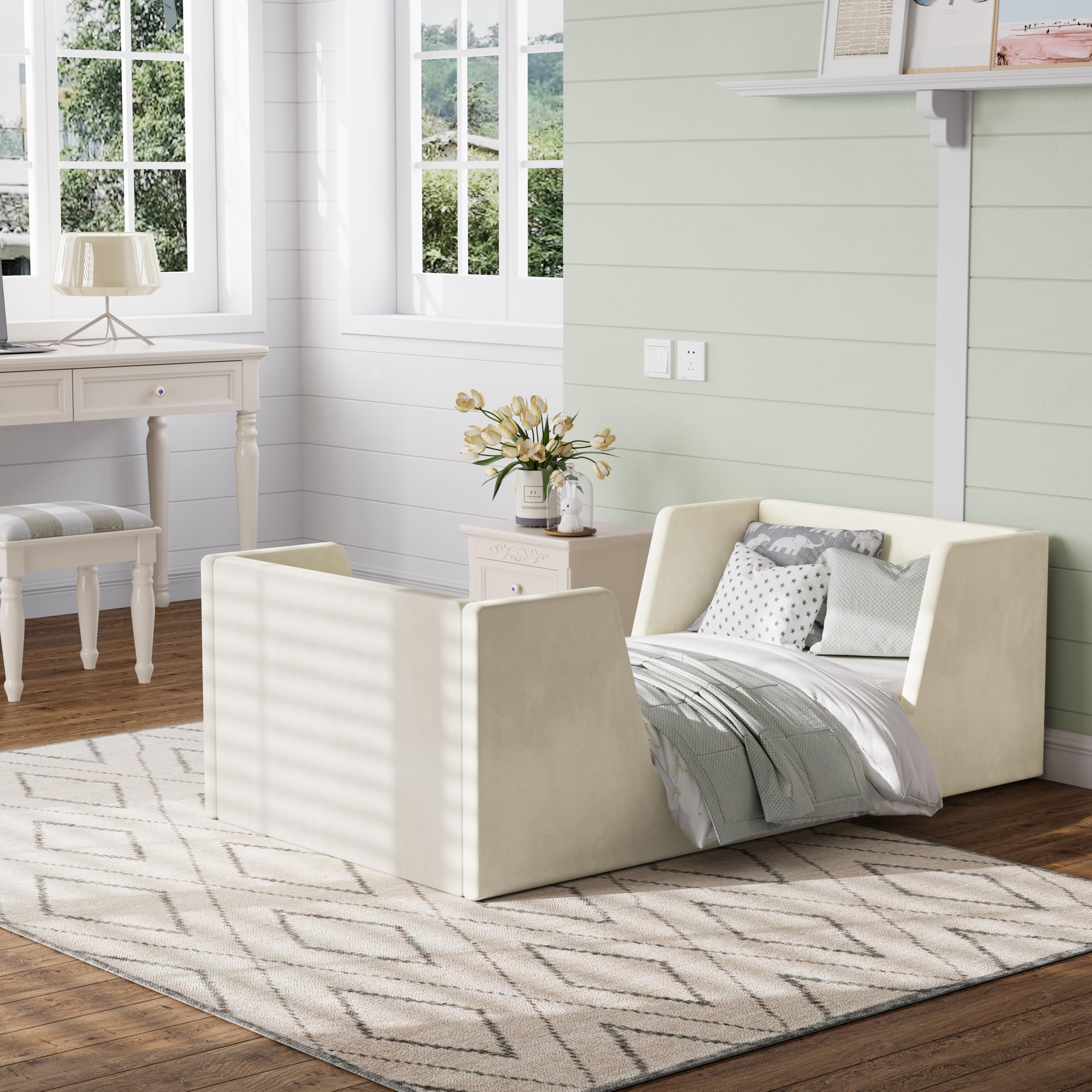 **Toddler Floor Bed with Guard Rails - Safe Kids Bed for Ages 2-6 Years - Standard Crib Mattress Compatible - Certified Fabric Toddler Bed for Boys & Girls - Perfect for Montessori Bedrooms & Small Spaces**