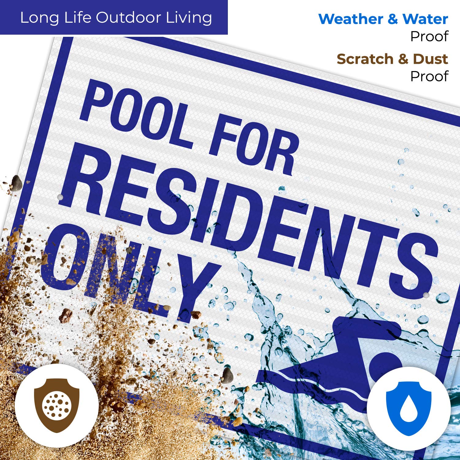 3M EGP Reflective .080 Aluminum Pool Sign - 'Residents Only' 24x30 Inches - Fade Resistant for Indoor & Outdoor Use - Made in USA - Perfect for Community Pools, Private Residences & HOA Regulations