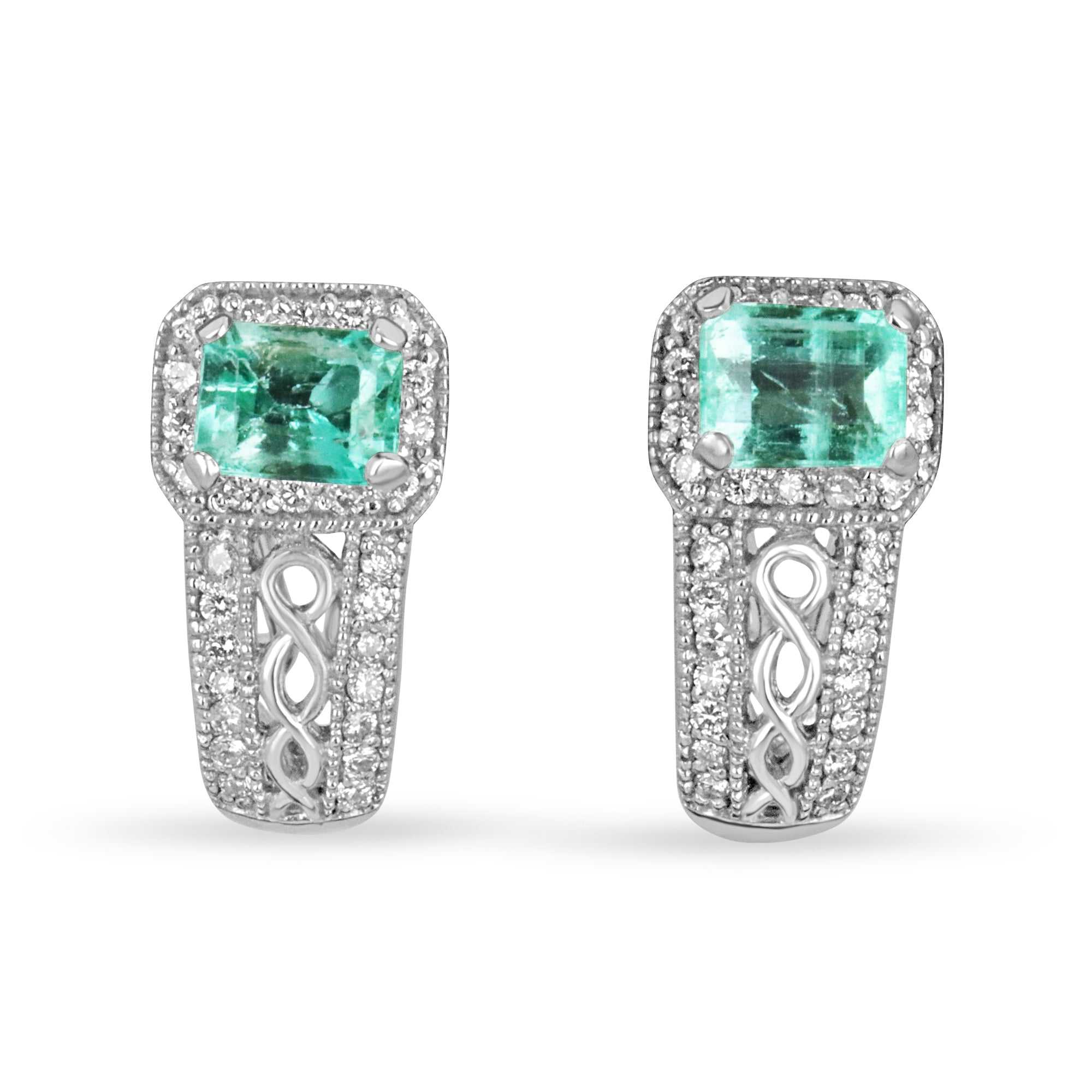 4.25tcw Natural Colombian Emerald & Diamond Cluster Earrings in 14K Gold | Luxury Jewelry for Women, Gift for Her, Wedding, Anniversary & Special Occasions