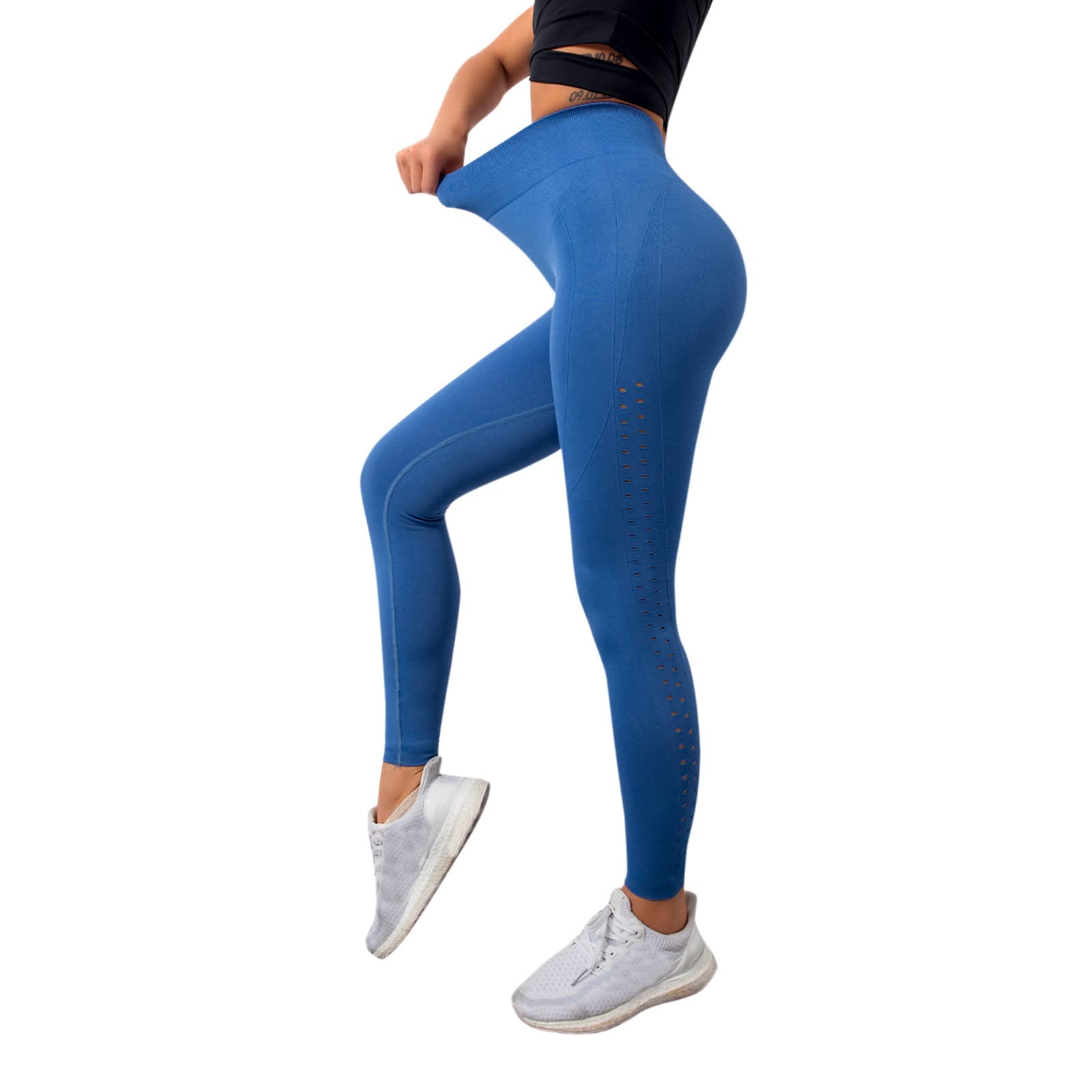 AOXUSM High Waisted Yoga Pants for Women - Seamless Running Leggings with Hollow Design, Breathable Workout Tights for Gym, Jogging & Fitness