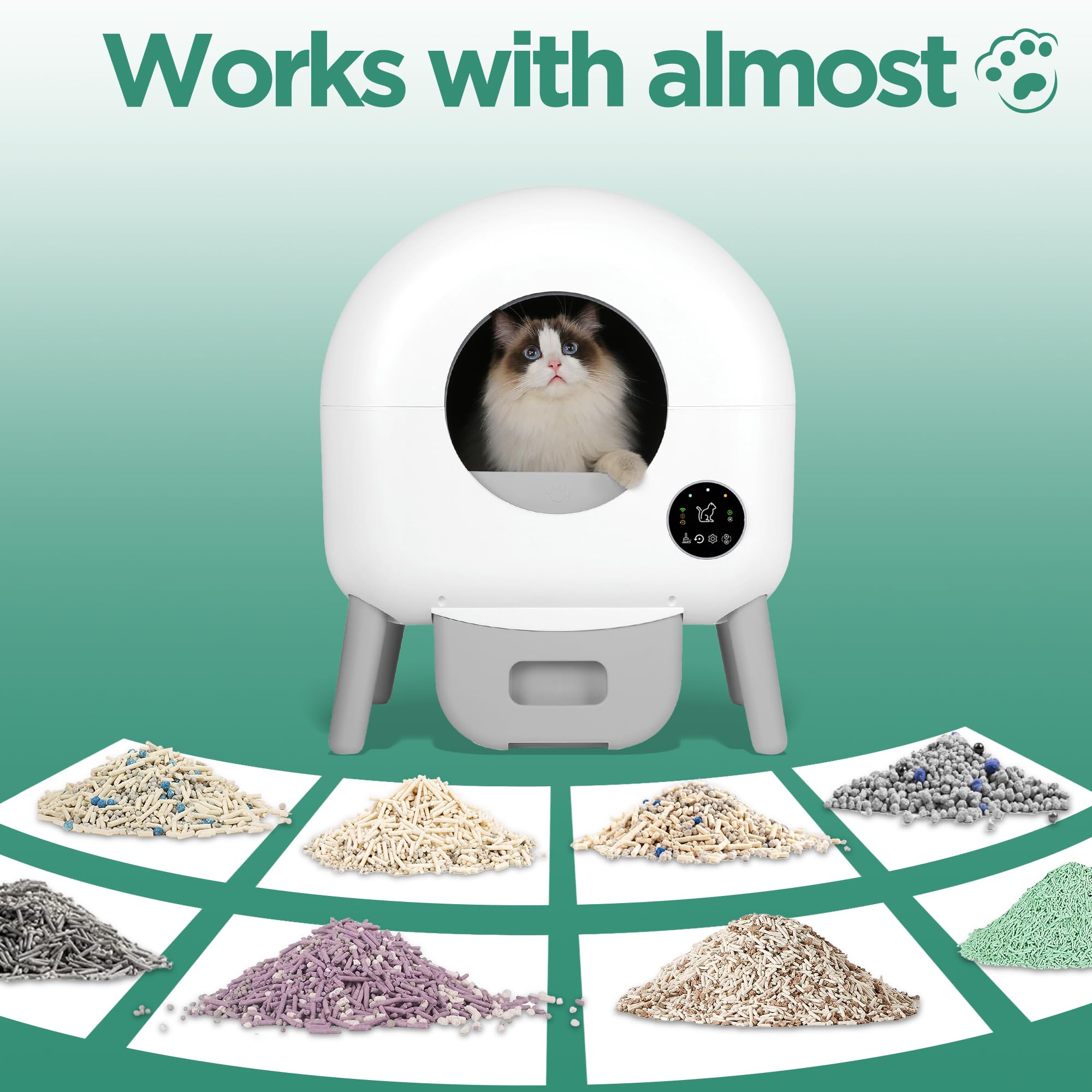 Self Cleaning Cat Litter Box - Automatic Litter Box with Odor Control, 1 Roll Trash Bags & Anti-Tracking Mat, Small & White - Perfect for Small Spaces & Multi-Cat Homes