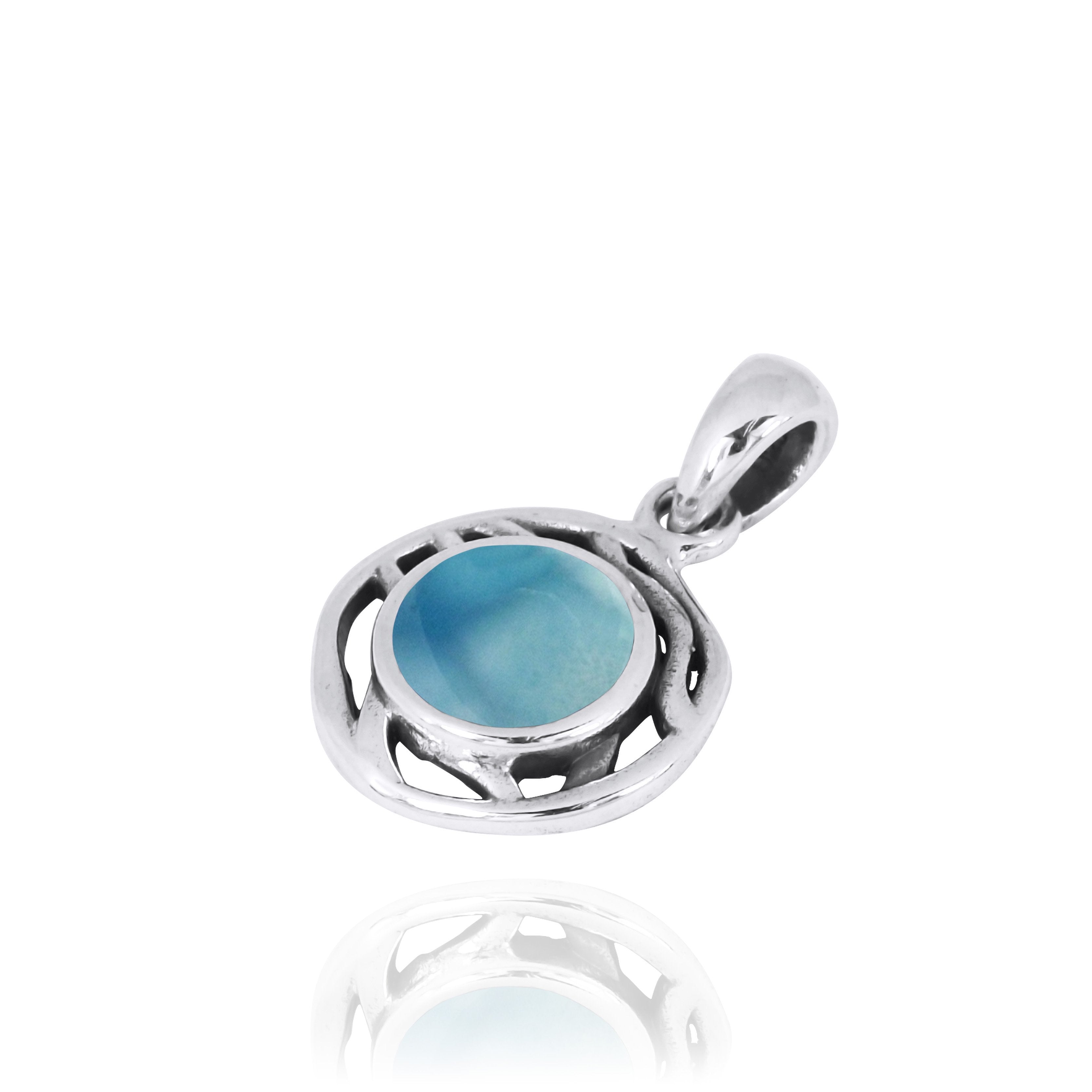 Larimar Oxidized Silver Pendant Necklace - Genuine Dominican Blue Stone Jewelry for Women - Perfect for Beach Vacations, Boho Fashion & Spiritual Healing