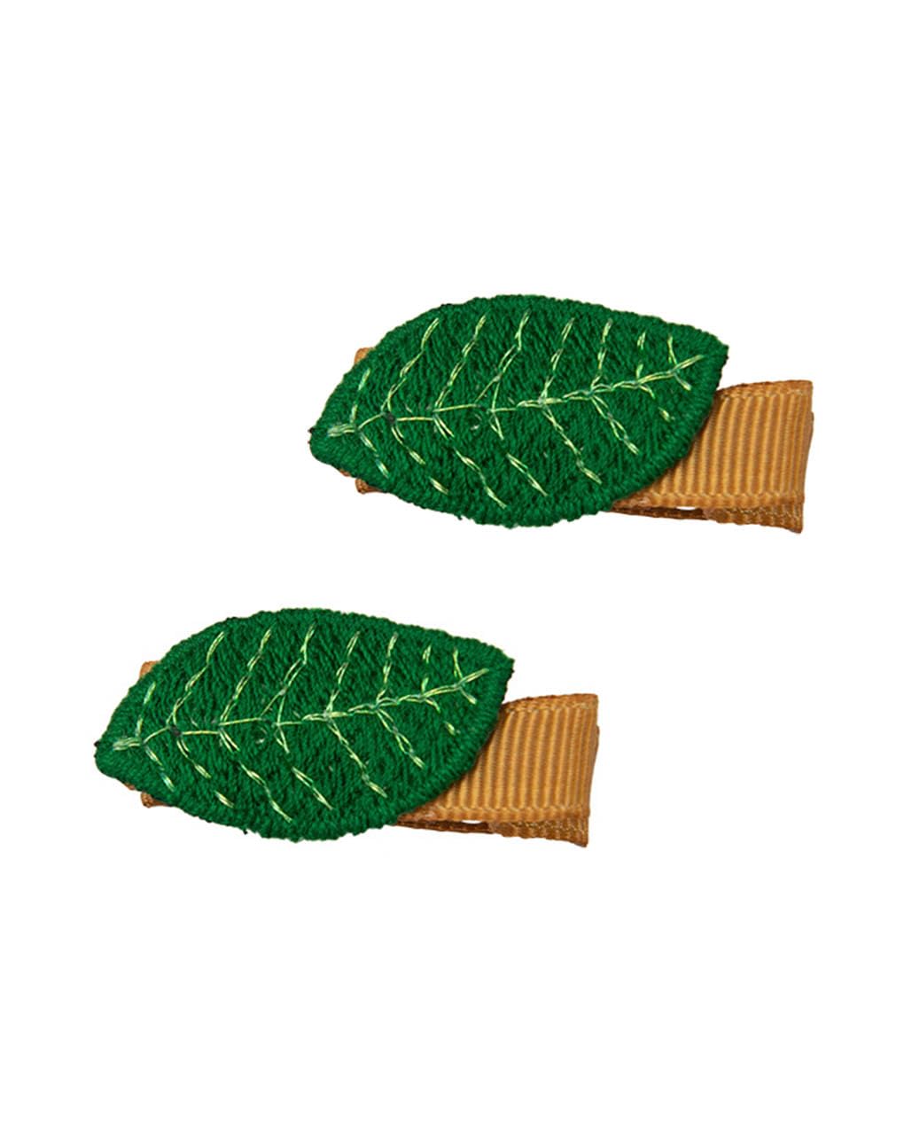 Leaf Hair Clips for Girls - 2 Pcs Set of Embroidery Leaf-Shaped Hair Barrettes (BW06) | Perfect for School, Parties & Everyday Hairstyles