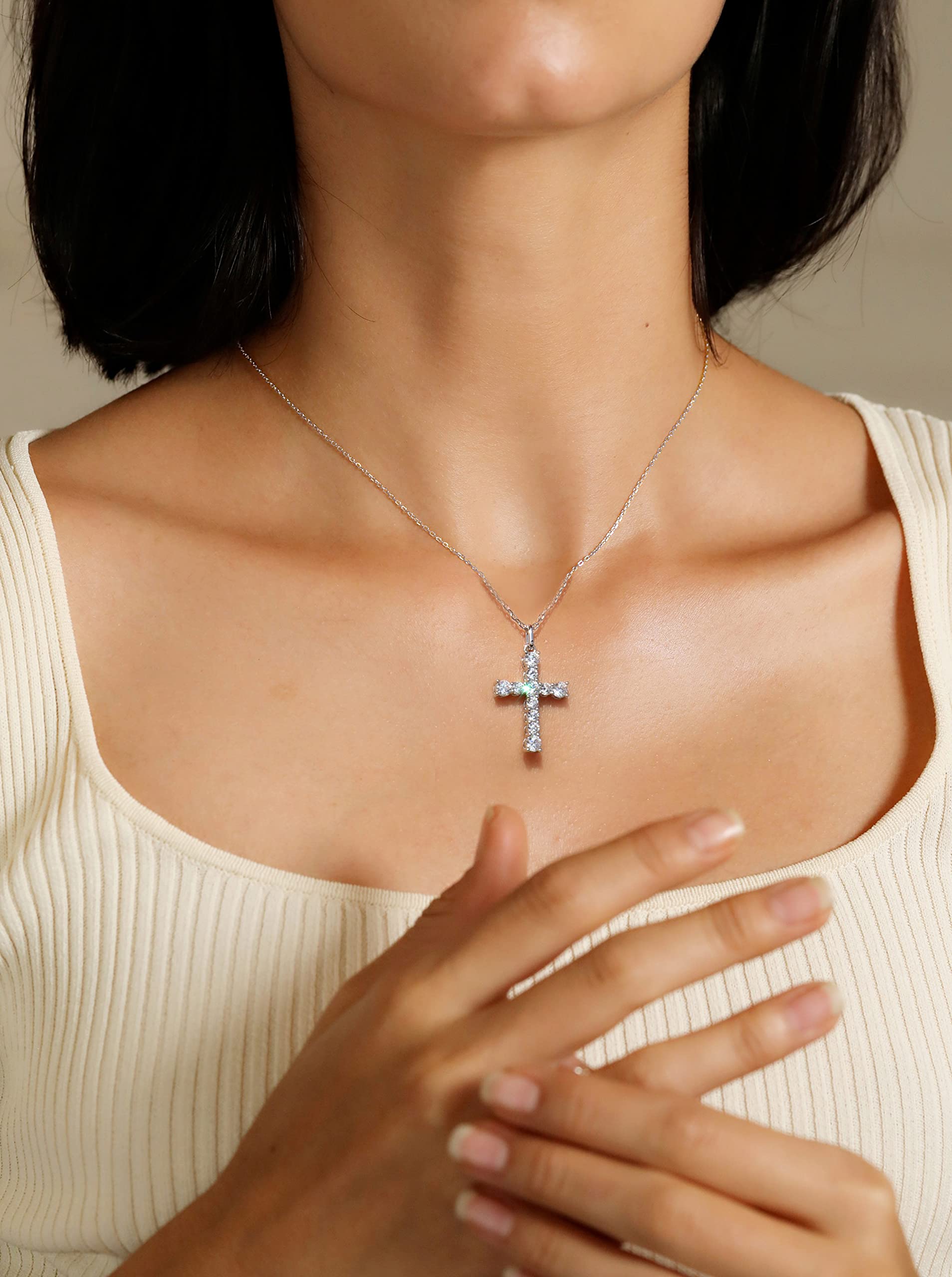 S.Leaf Cross Necklace for Women - 14K Gold Plated Diamond Cross Pendant Necklace, Sterling Silver Religious Jewelry Gift for Birthday, Anniversary, Baptism & Everyday Wear