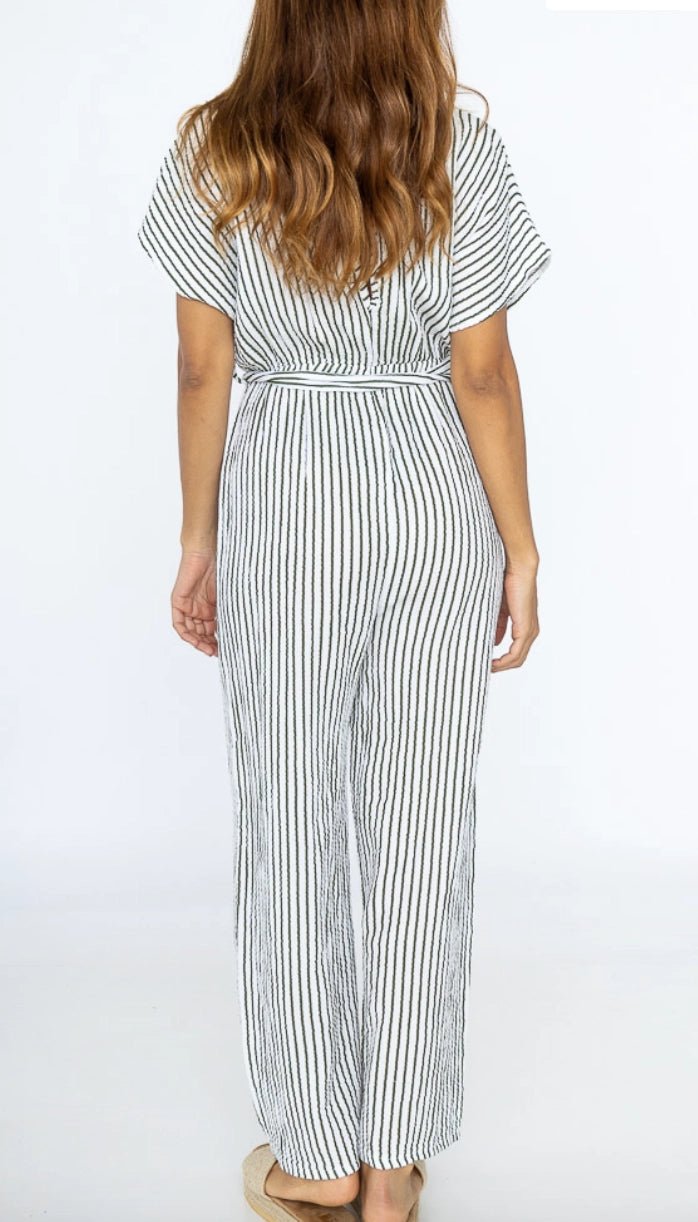 Justine Green Striped Jumpsuit for Women - Stylish & Comfortable One-Piece Outfit for Casual Wear, Office, or Date Night