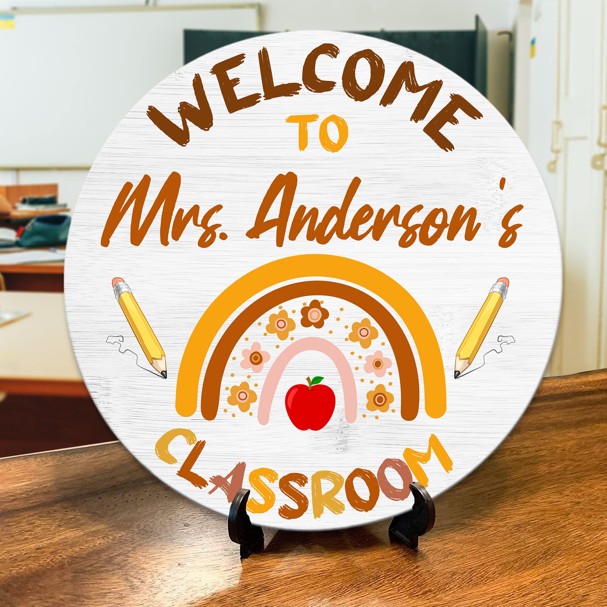 Personalized Teacher Door Sign - Custom Name Plaque for Classroom Decor - Boho Rainbow Style