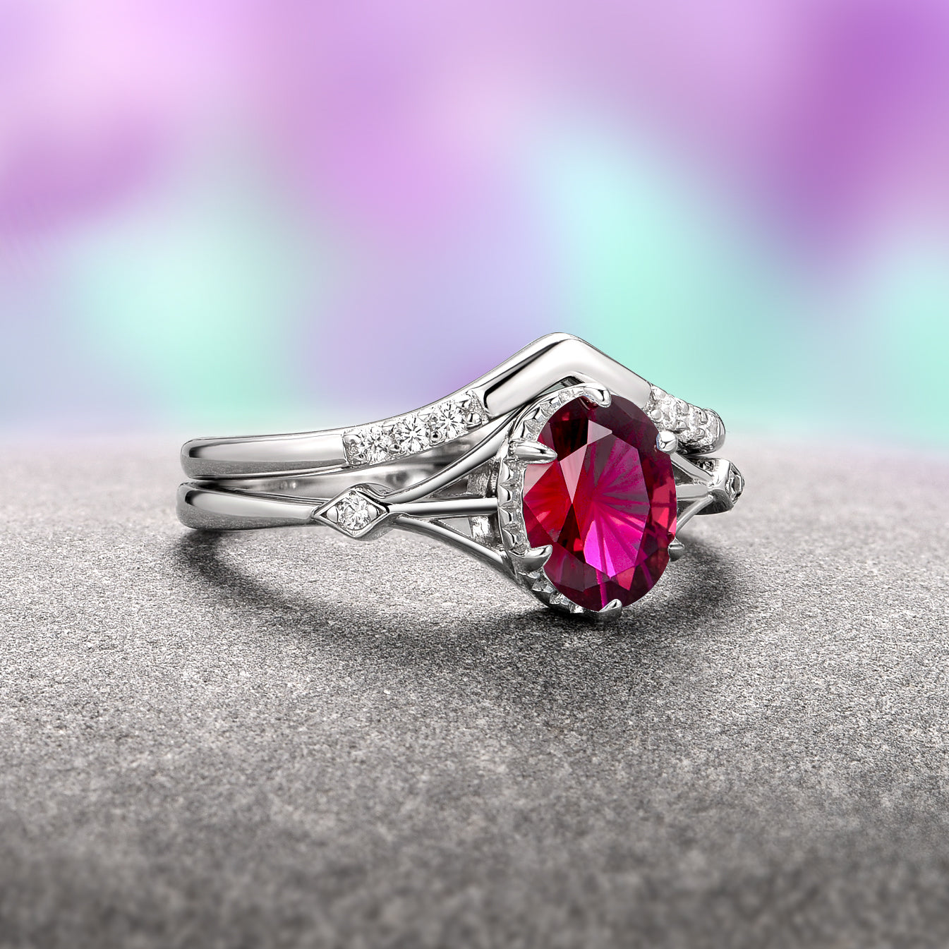 Celtic Ruby Ring Set Sterling Silver - Fantasy Cut Vintage Jewelry for Women | Perfect for Weddings, Anniversaries & Special Occasions
