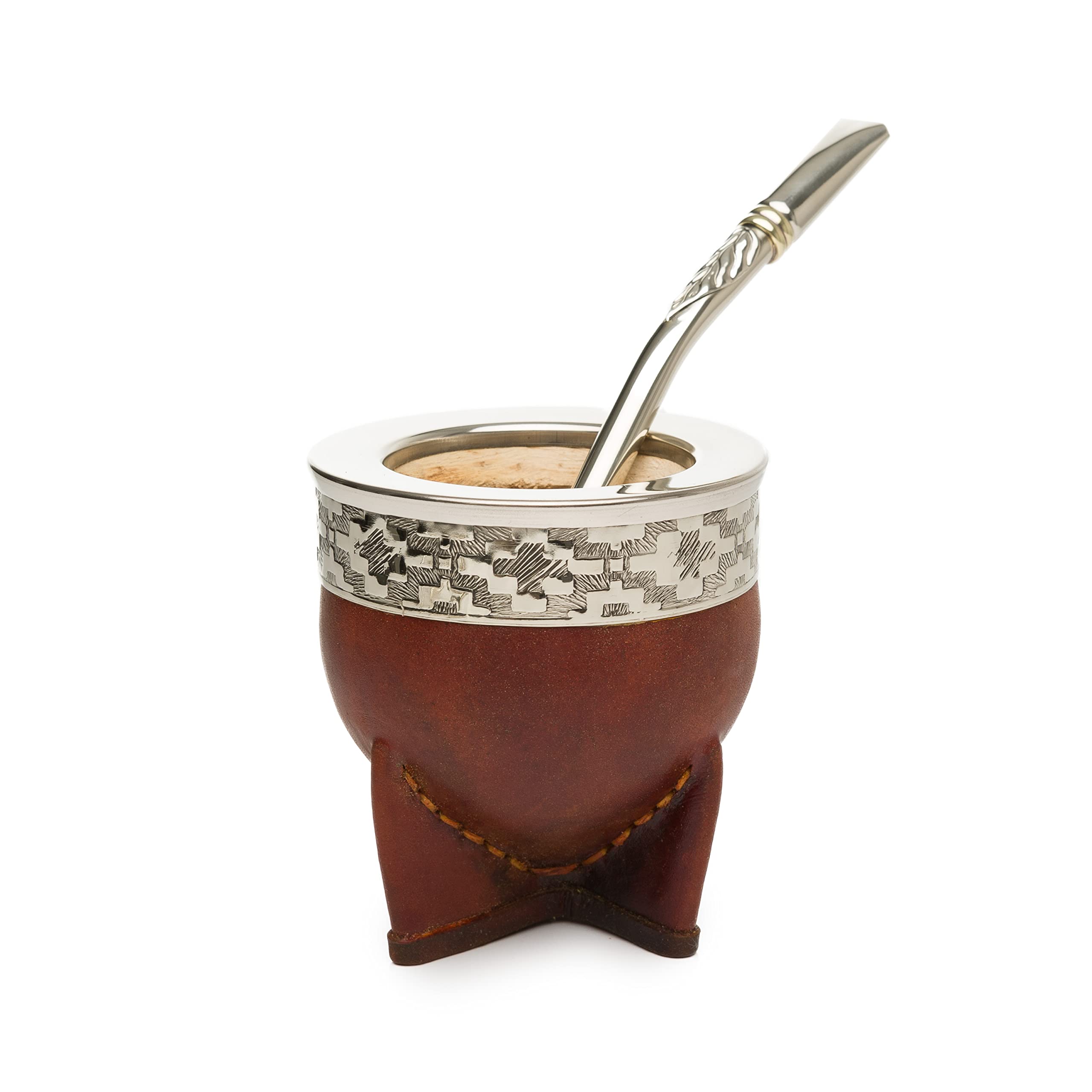 Premium Yerba Mate Gourd Set with Stainless Steel Bombilla Straw - Authentic Handcrafted Leather Cup from Argentina - Perfect for Beach, Travel & Outdoor Adventures - Great Gift Idea for Tea Lovers - Traditional Mate Drinking Experience