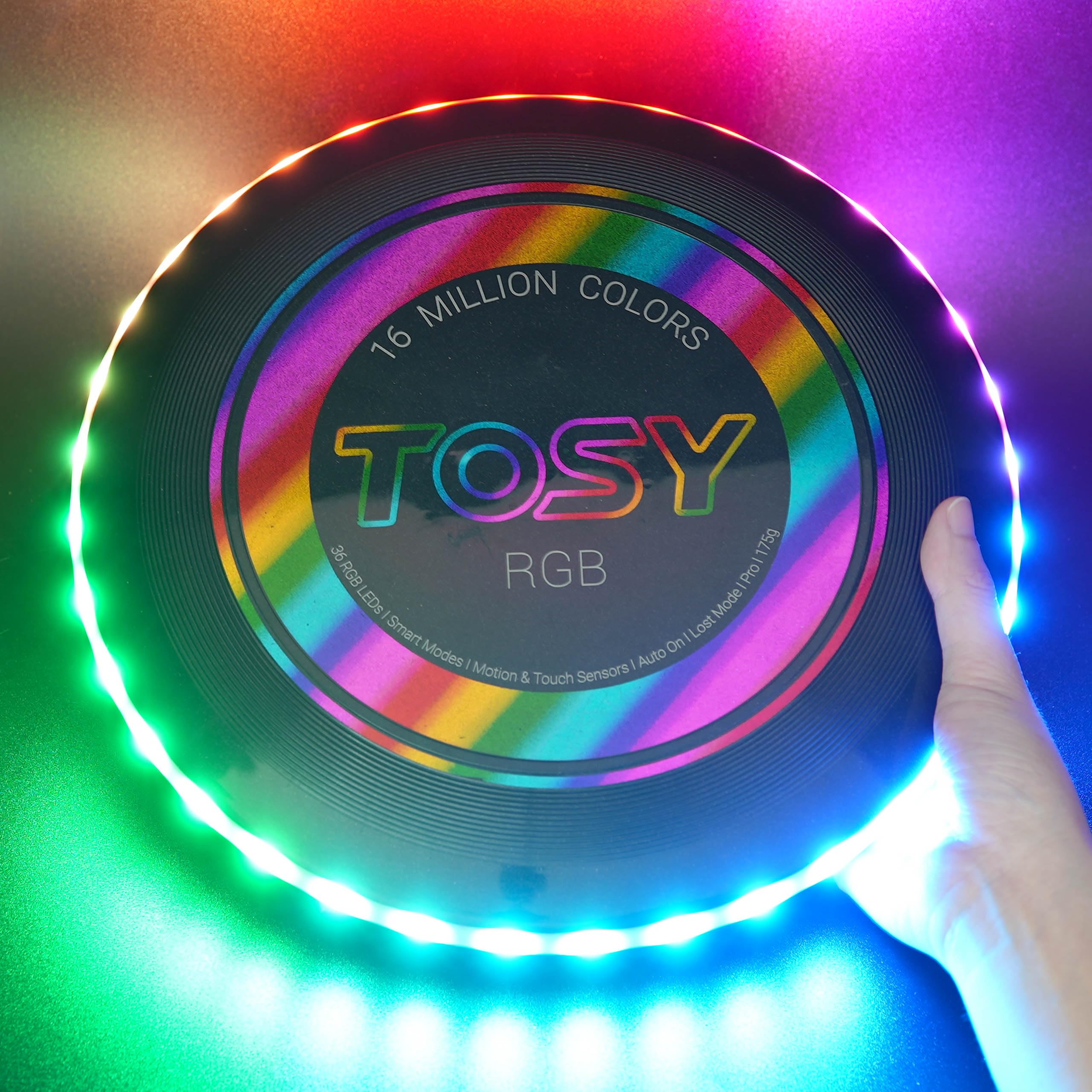 TOSY RGB LED Flying Disc - 16 Million Colors & 36 Ultra Bright LEDs, Rechargeable Light Up Frisbee with Smart Modes & Auto Light Sensor - Perfect for Valentine's Day Gifts, Easter Basket Stuffers, Outdoor Play, Beach Games, Nighttime Activities for Men, Boys, Teens & Kids (175g)