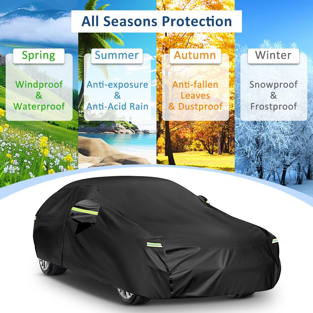 Sailnovo Waterproof All-Weather Car Cover - Heavy Duty 7-Layer Full Exterior Protection for Sedans | UV, Snow & Sun Shield with Zipper Design | Perfect for Outdoor Parking & Vehicle Storage