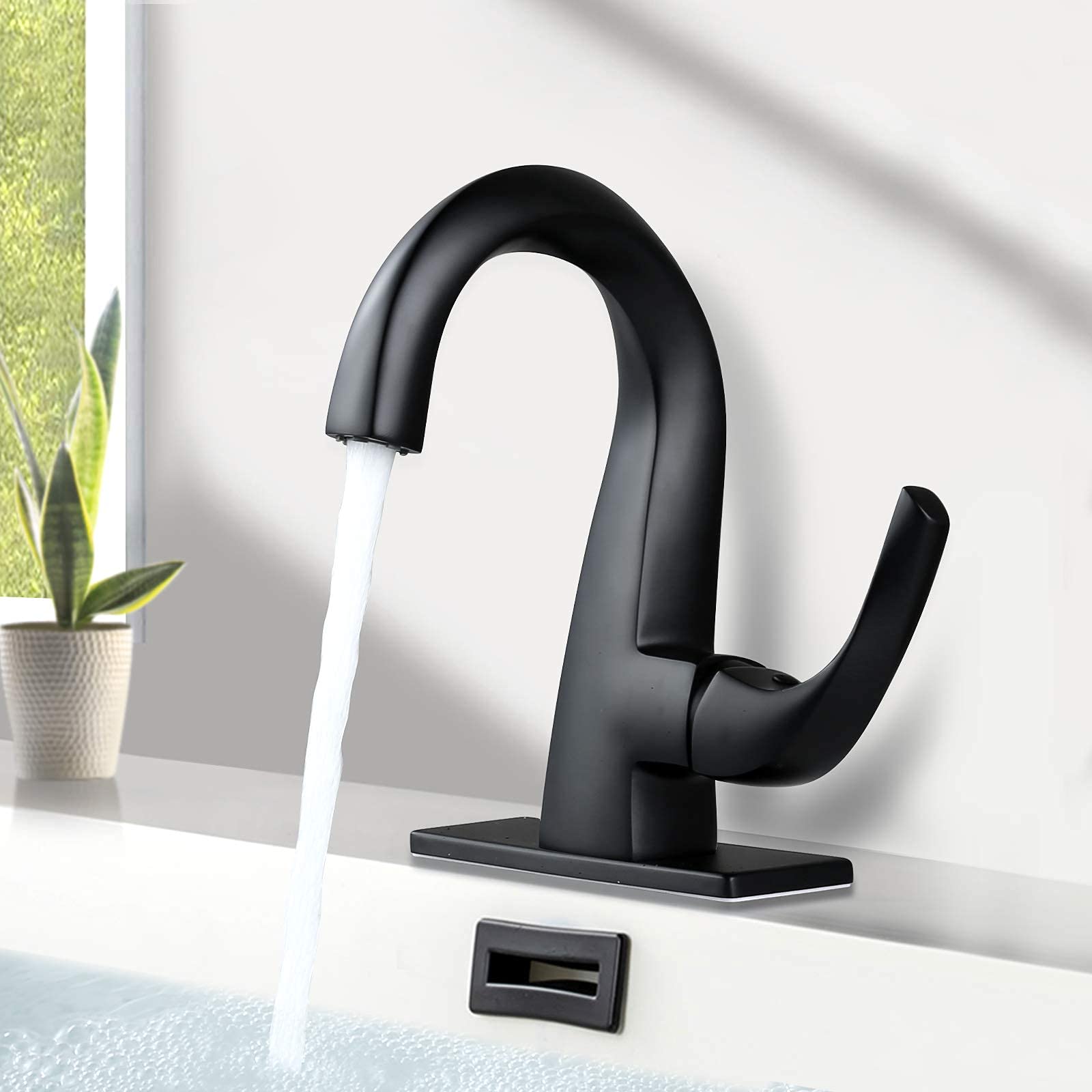WOWOW Single Handle Bathroom Sink Faucet & Matte Black Kitchen Faucet with Pull Down Sprayer - Perfect for Modern Homes, Apartments, and Renovations