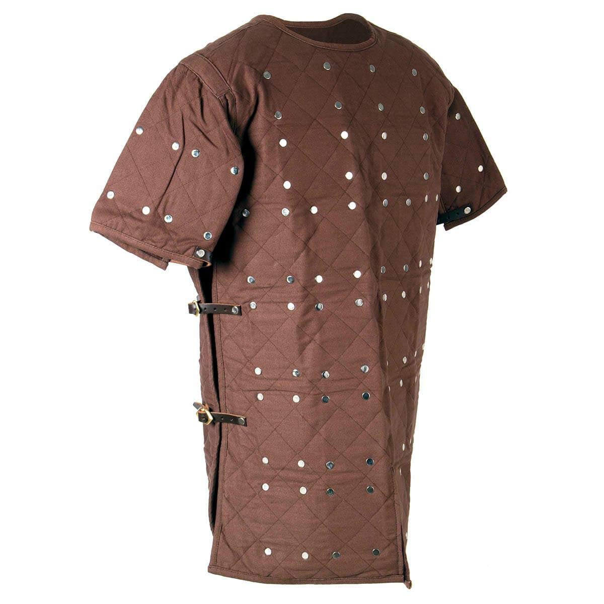 Medieval Brown Cotton Brigandine with 16 Gauge Steel Plates - Adjustable Leather Straps & Brass Buckles | LARP, Cosplay, Renaissance Faire & Historical Reenactment Armor