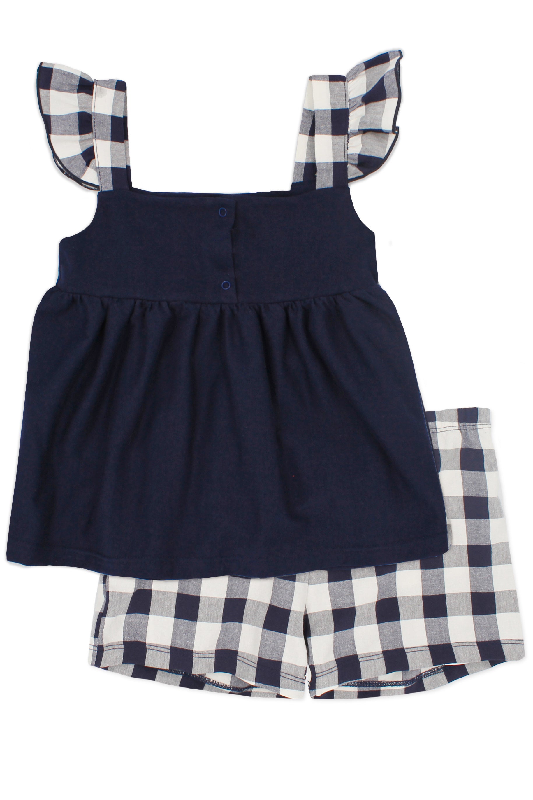 Rosabel Navy Gingham Blouse & Shorts Set - Women's Summer Outfit for Casual Wear, Beach Vacation, and Picnic Dates
