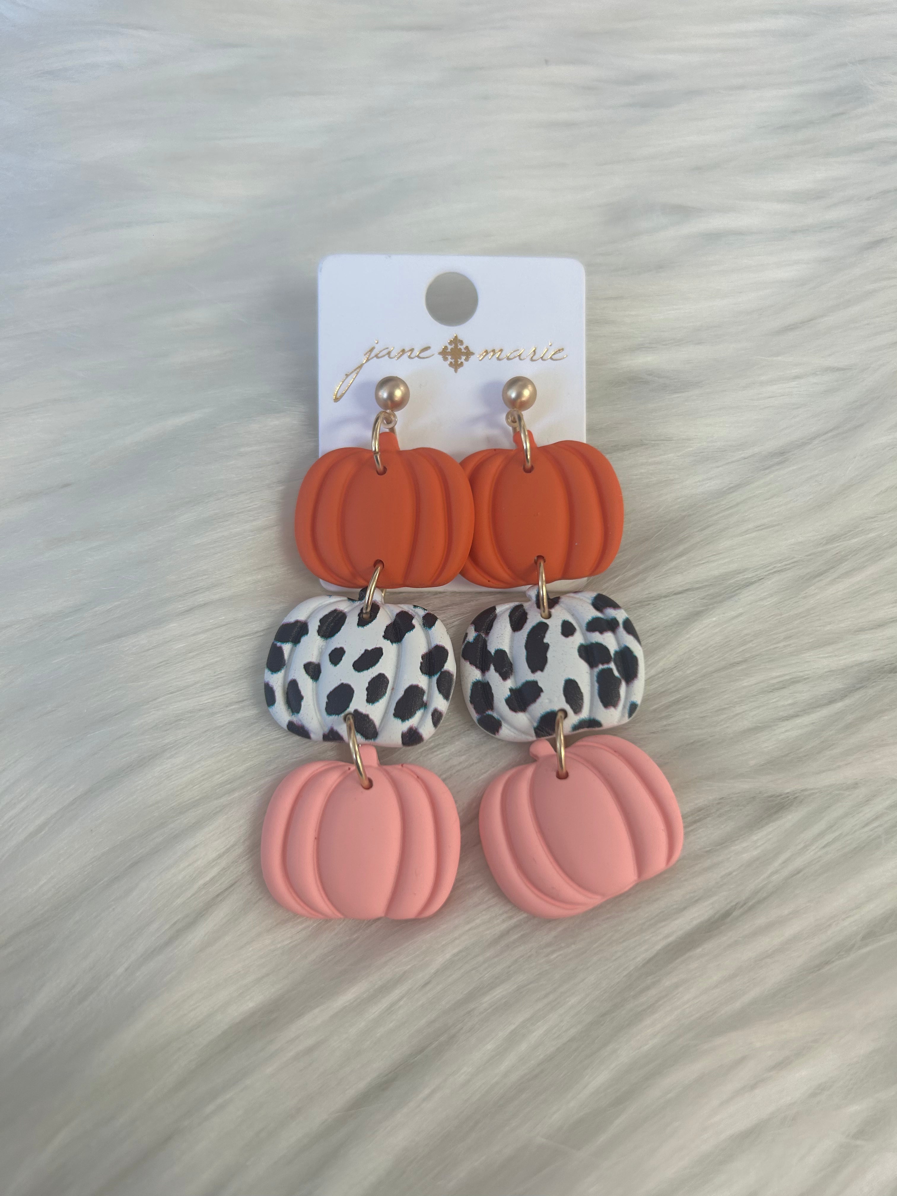 Jane Marie 3 Tier Pumpkin Drop Earrings - Handmade Boho Dangle Earrings for Women - Perfect for Fall Fashion, Thanksgiving, and Holiday Parties