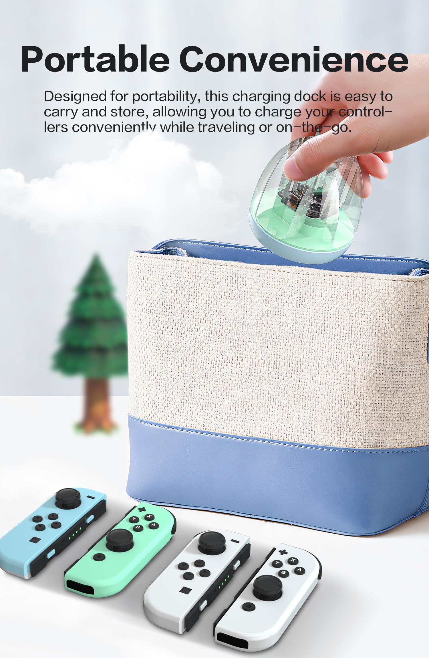 Nintendo Switch Joy-Con Charger Stand - Fast Charging Dock for Switch & Switch OLED Controllers with LED Indicator & USB Cable (Blue Green) - Perfect for Gaming Sessions & Multiplayer Setups