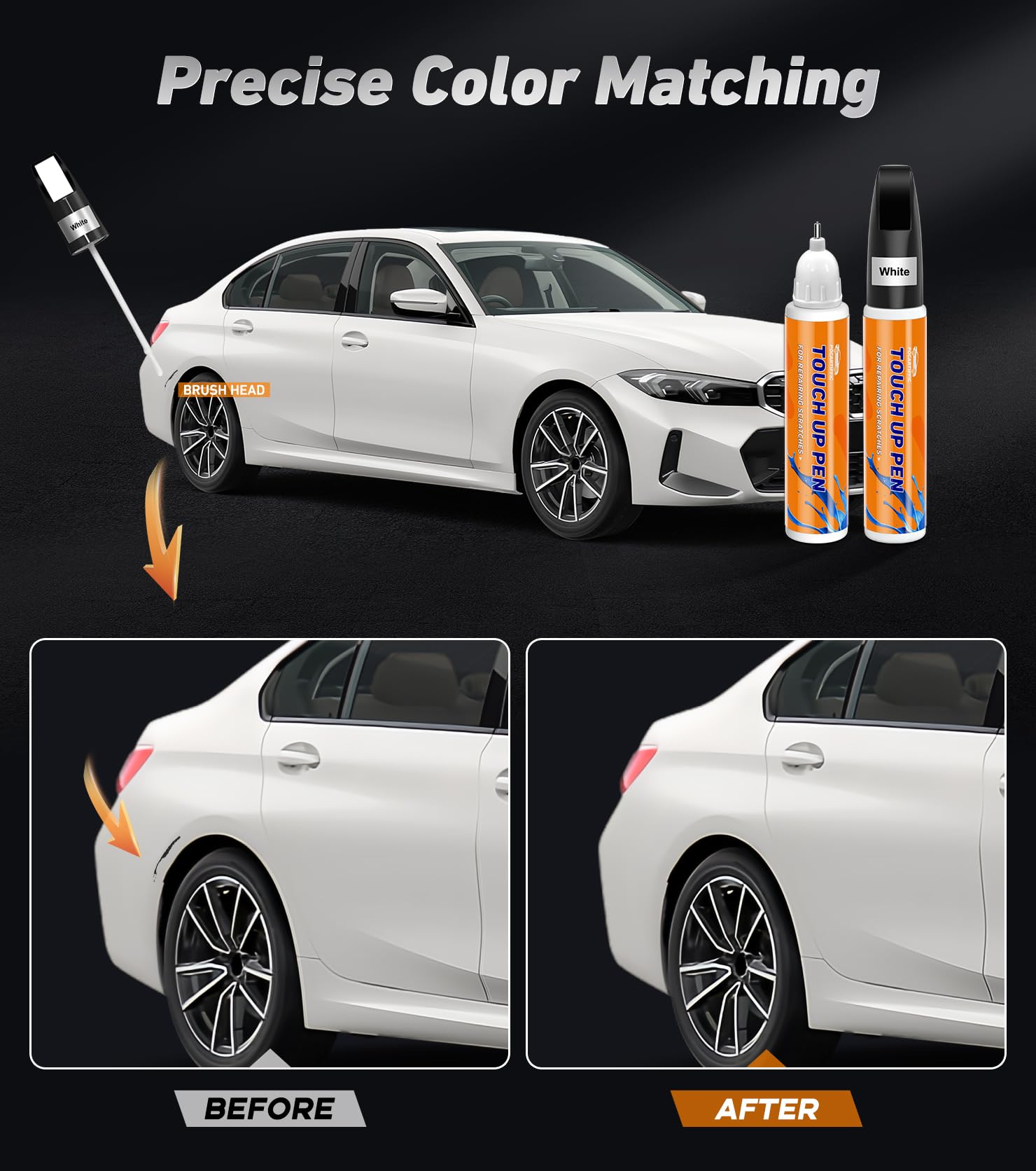 Premium Car Scratch Remover Pen Kit - 2pcs (White Paint + Varnish) - Automotive Touch Up Paint for Scratches on Rims, Wheels & Body - Perfect for DIY Car Scratch Repair at Home or On The Go