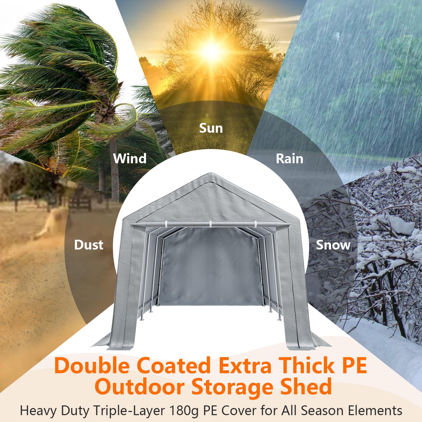 GARVEE 13x20 FT Heavy Duty Waterproof Outdoor Storage Shelter | Portable Garage for Cars, Boats, RV & Equipment | Weather-Resistant Grey Canopy for Driveway, Backyard & Camping Use
