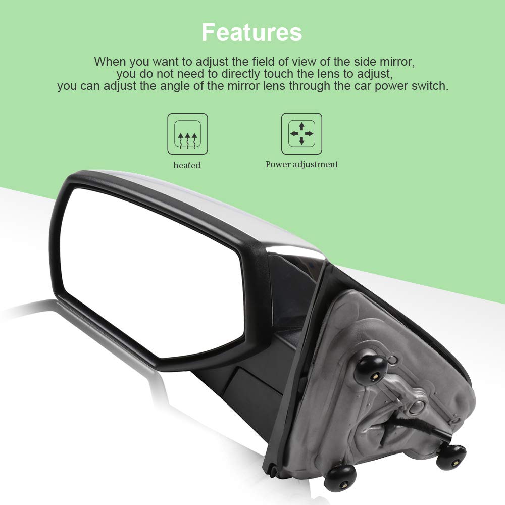SCITOO Power Heated Side View Mirror Replacement for 2014-2018 Chevy Silverado 1500 & 2014-2017 GMC Sierra 1500 - Driver Side Mirror with Adjustable Glass (Part# 22820378) - Perfect for Winter Driving and Enhanced Visibility