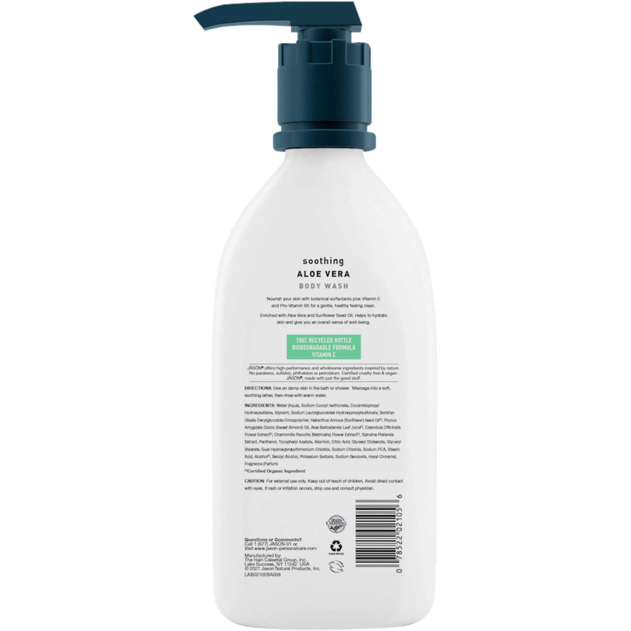 JASON Aloe Vera Soothing Body Wash - Moisturizing & Gentle Cleanser for Sensitive Skin, 30 Fl Oz - Perfect for Dry Skin Care & Post-Sun Relief