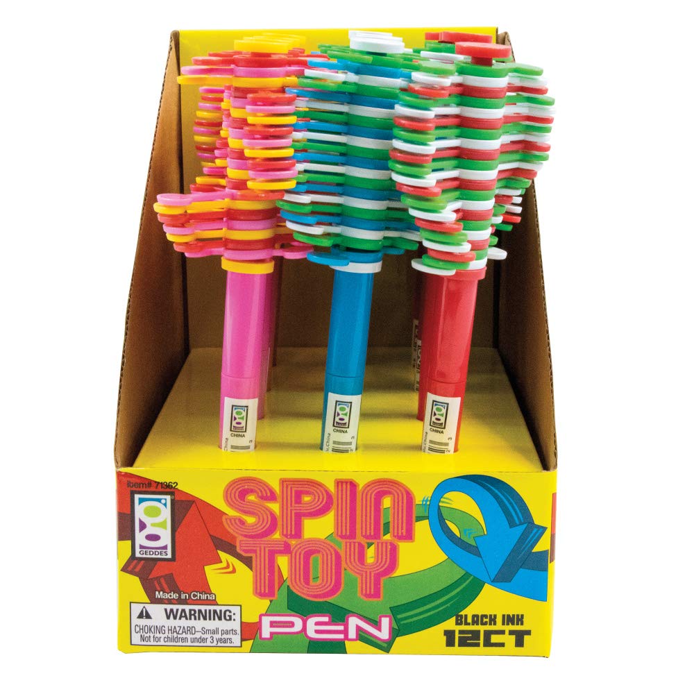 Raymond Geddes 12-Pack Spin Toy Topper Pens - Fun Fidget Spinner Pens for Stress Relief, Office, School & Classroom Supplies - Perfect for Writing, Drawing & Anxiety Relief