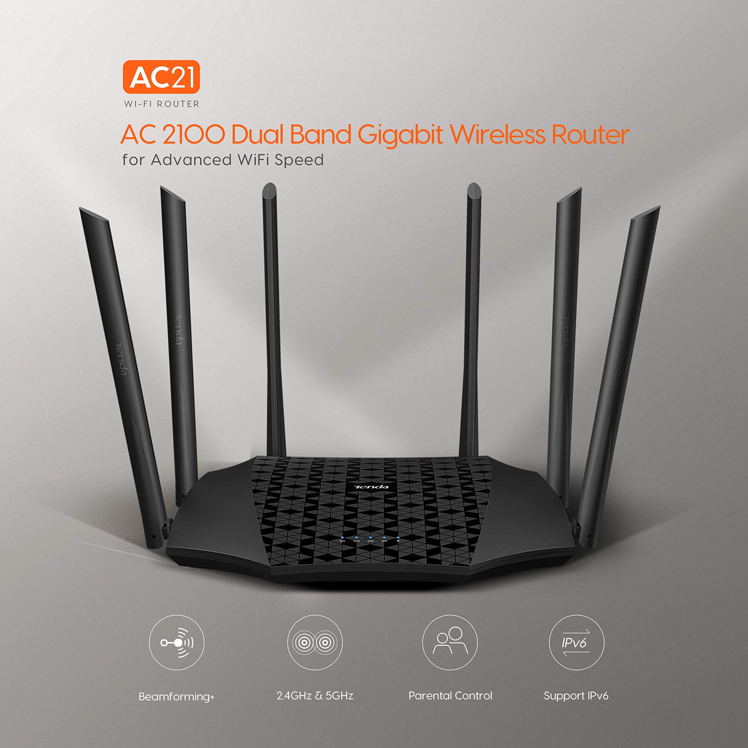 Tenda AC2100 Smart WiFi Router - Dual Band Gigabit Wireless Internet Router up to 2033Mbps, 4x4 MU-MIMO Technology, Parental Controls, Alexa Compatible for Home & Office Use | High-Speed Streaming, Gaming & Smart Home Connectivity