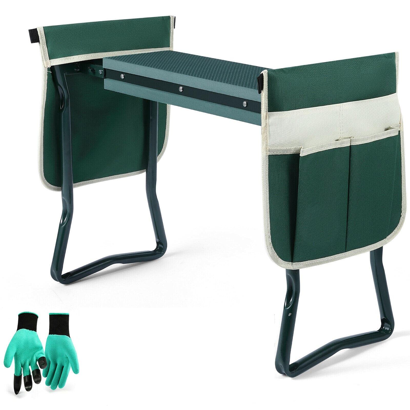 **Foldable Garden Kneeler Seat with 2 Bonus Tool Pouches - Portable Stool with Soft Cushion for Gardening, Planting & Outdoor Work - Perfect for Seniors & Gardeners**