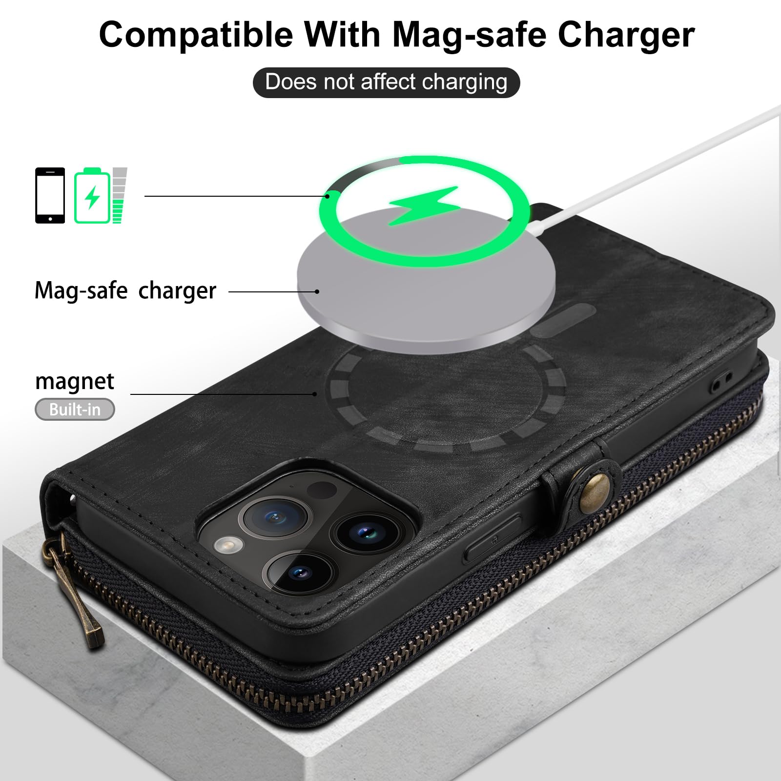 RSSVISS RFID Blocking Wallet Case for iPhone 15 Pro (6.1