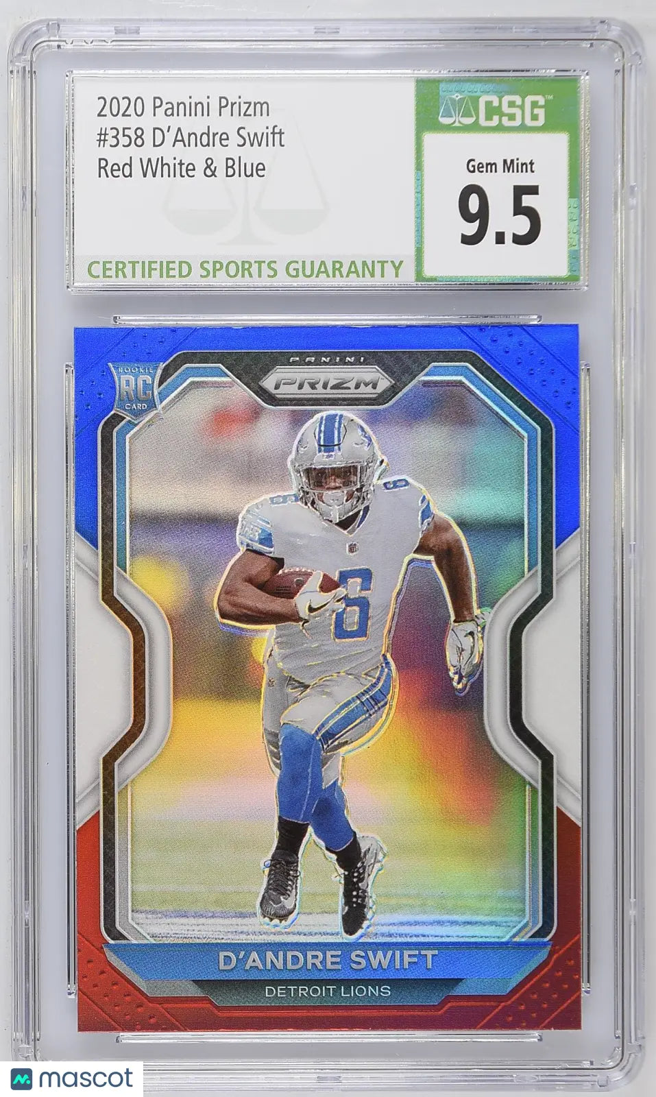 2020 Panini Prizm D'Andre Swift Rookie Card Red White Blue Parallel - CSG 9.5 Gem Mint - Perfect for NFL Collectors & Fantasy Football Fans