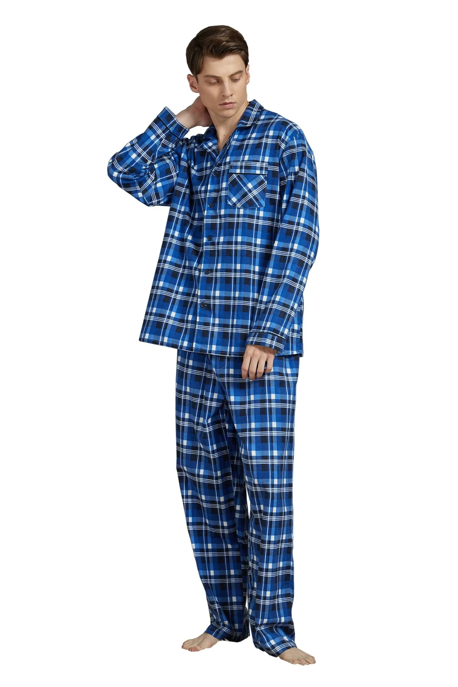 Men's 100% Cotton Flannel Pajama Set with Pockets & Drawstring - Soft & Comfortable Sleepwear for Lounging at Home or Winter Nights