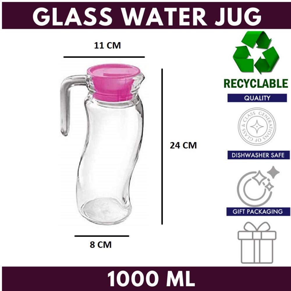 Femora 1L Clear Glass Water Pitcher with Elegant Design - Perfect for Office, Home, and Entertaining - Chilled Beverage Server for Lemonade, Iced Tea & Party Drinks