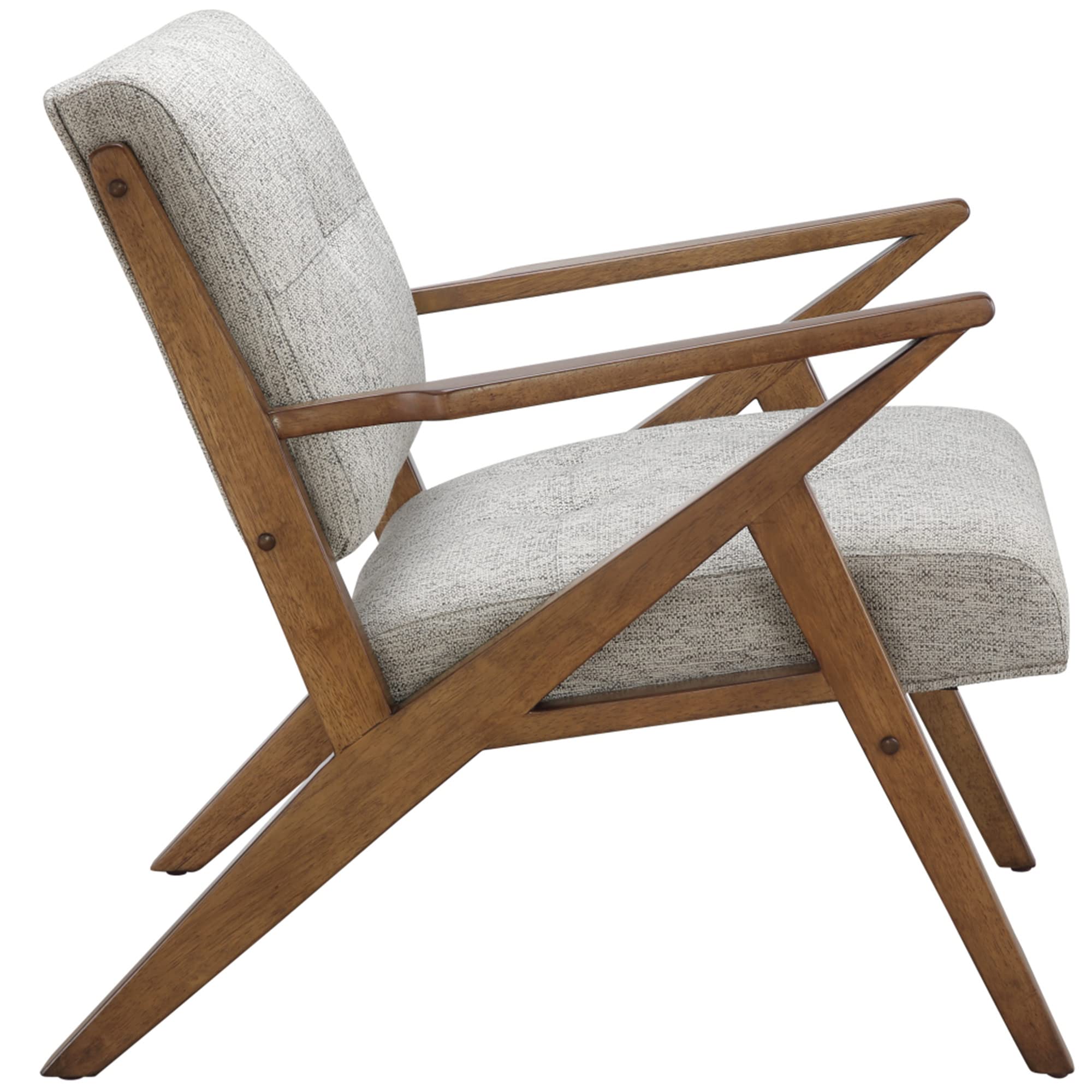 INK+IVY Mid-Century Modern Accent Chair for Living Room - Solid Wood Frame with Armrests, Upholstered Piped Seat & Button Tufted Back in Pecan Finish & Light Grey - Perfect for Lounge, Reading Nook or Office Decor