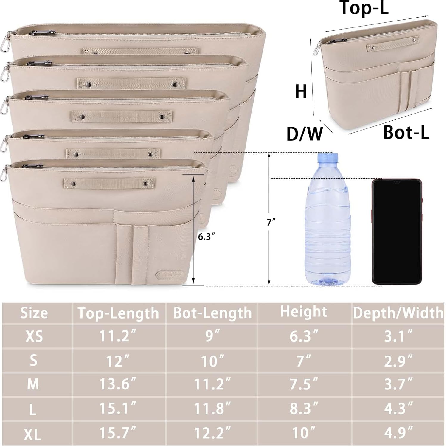 HyFanStr Purse Organizer Insert for Handbags - 15-Pocket Tote Bag Organizer with Zipper for Women | Perfect for Travel, Work & Daily Use